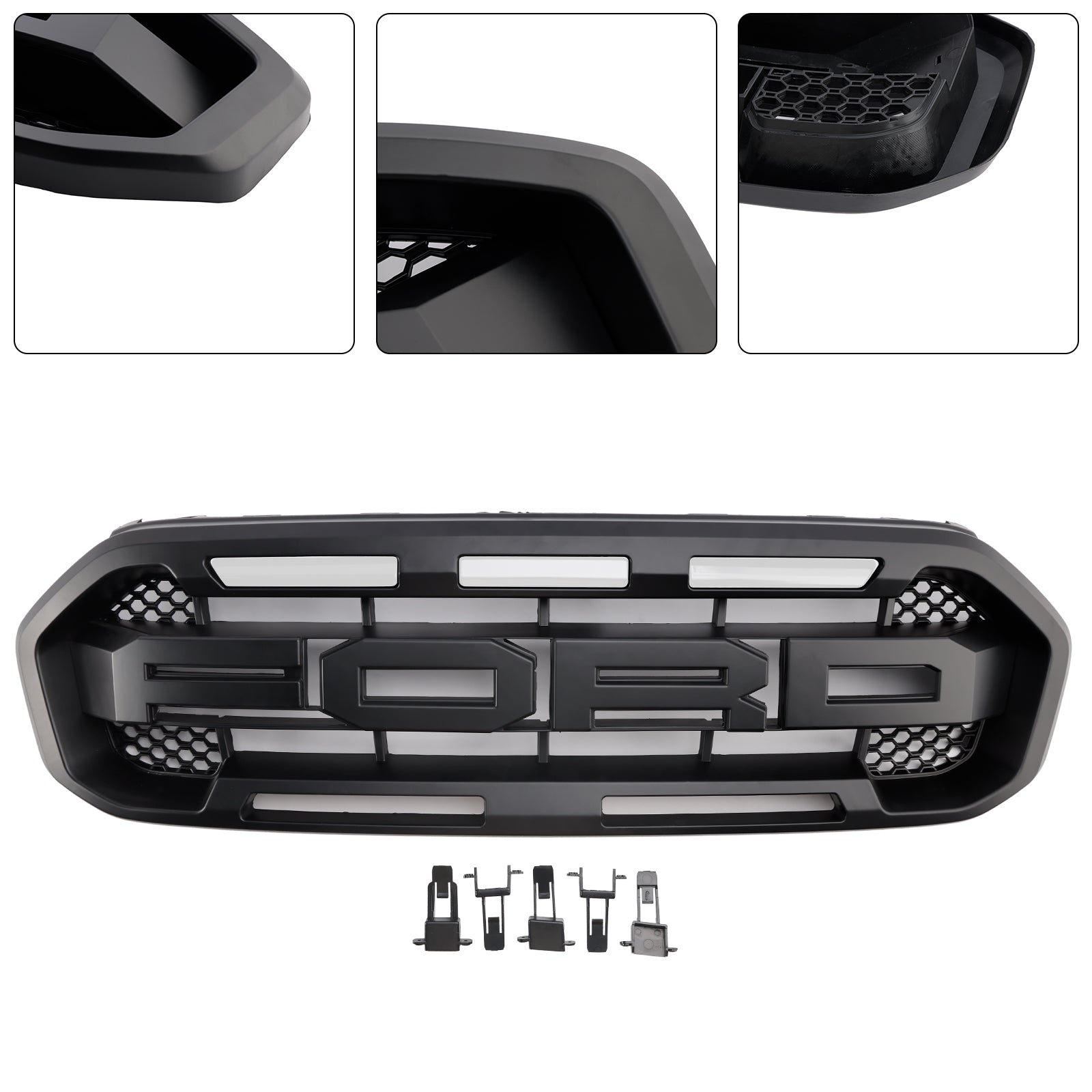 2019-2023 Ford Ranger met witte led Raptor-stijl voorbumpergrille, zwart