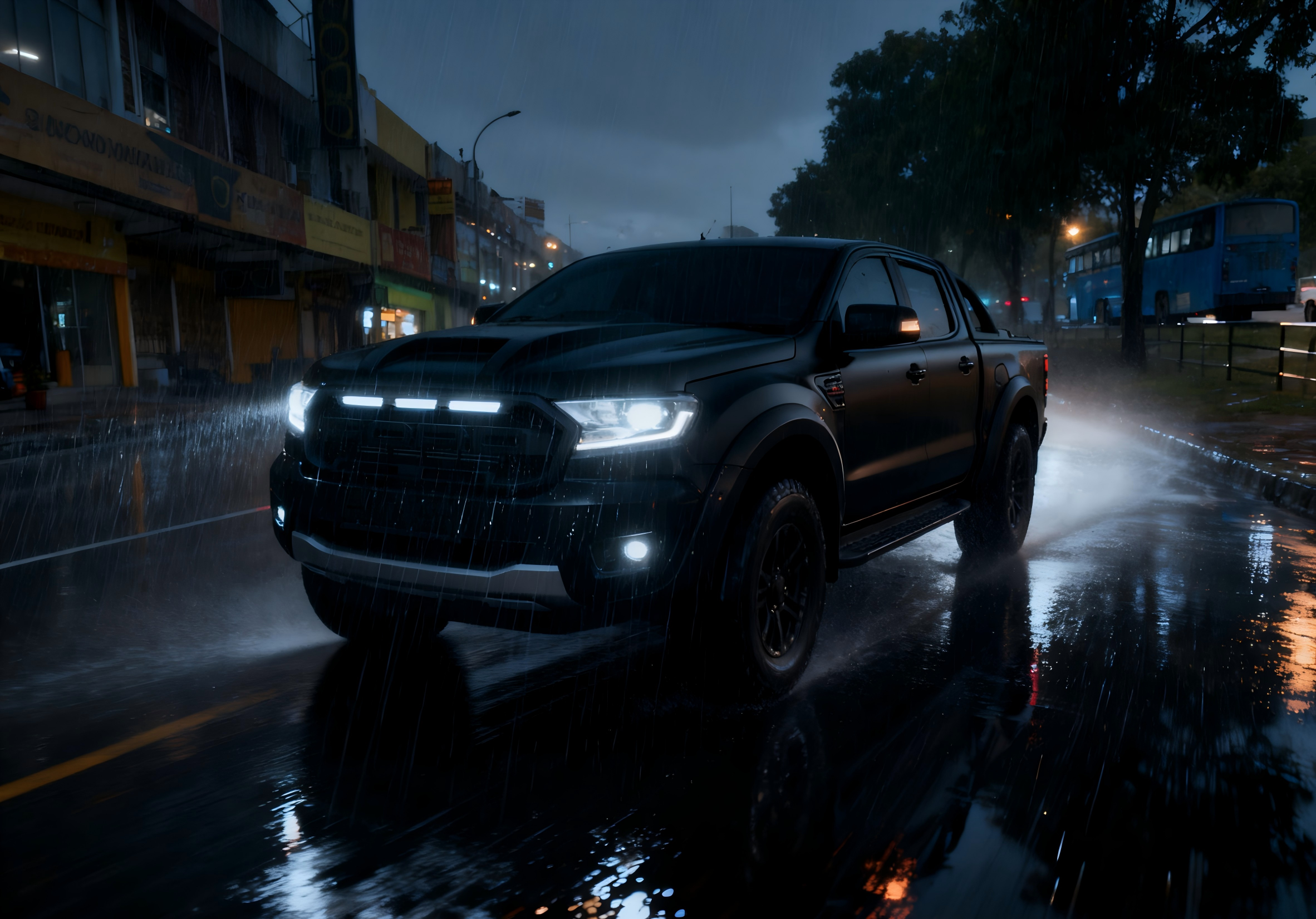 2019-2023 Ford Ranger met witte led Raptor-stijl voorbumpergrille, zwart