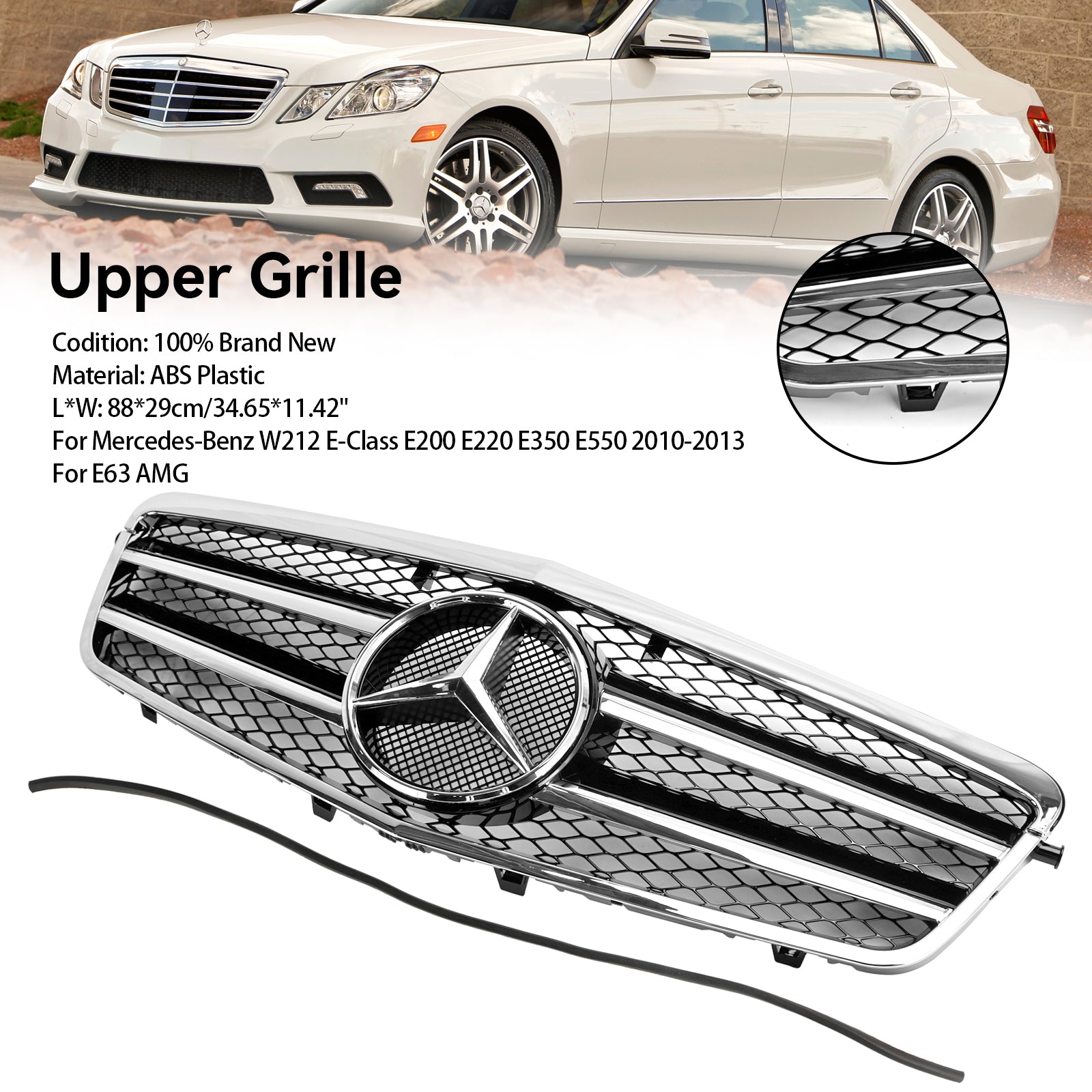 2010 2011 2012 2013 Mercedes-Benz E-Klasse W212 E350 E550 Voorbumper Grille Chroom