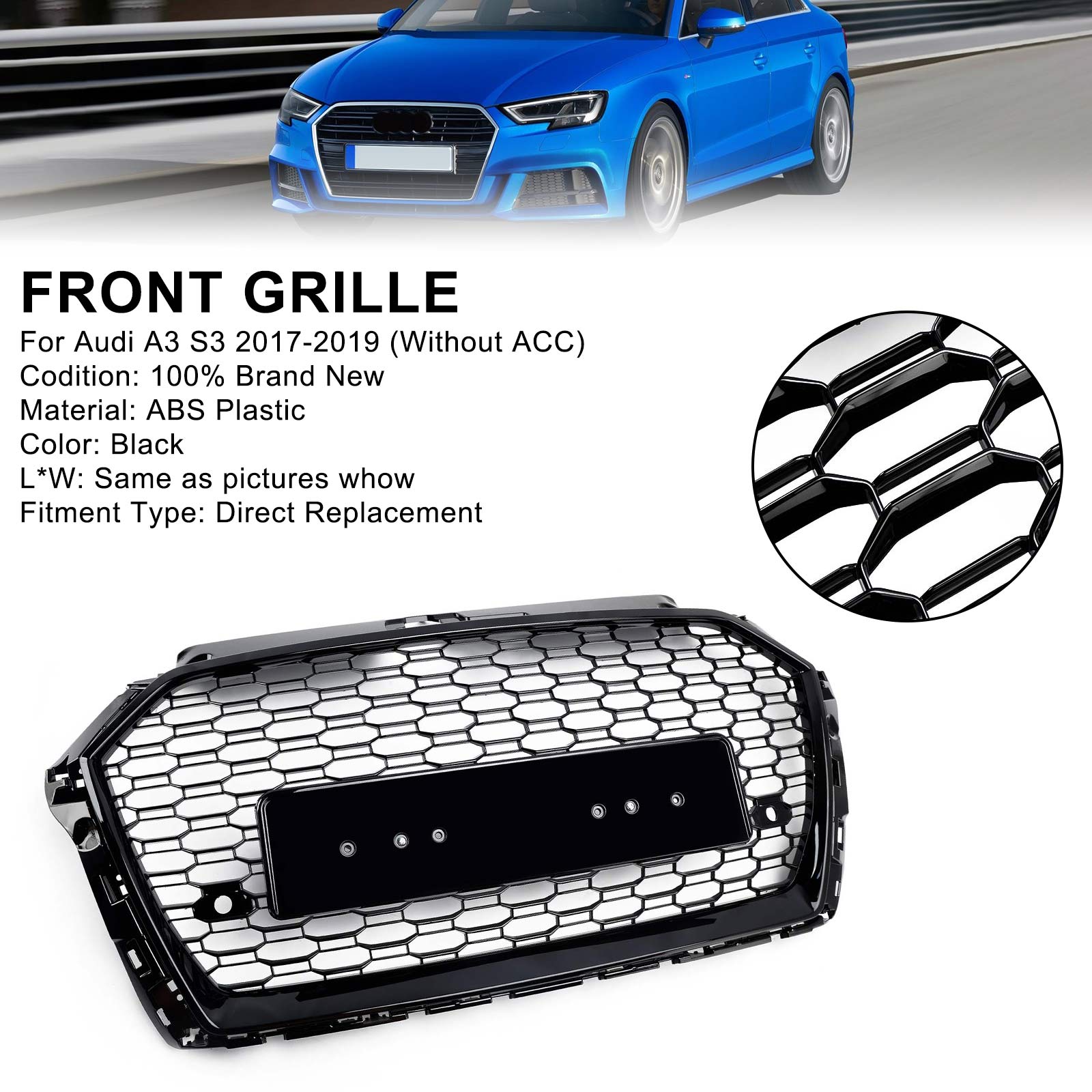 Parrilla de parachoques delantera tipo panal para Audi Q5 2013-2017, cromada/negra