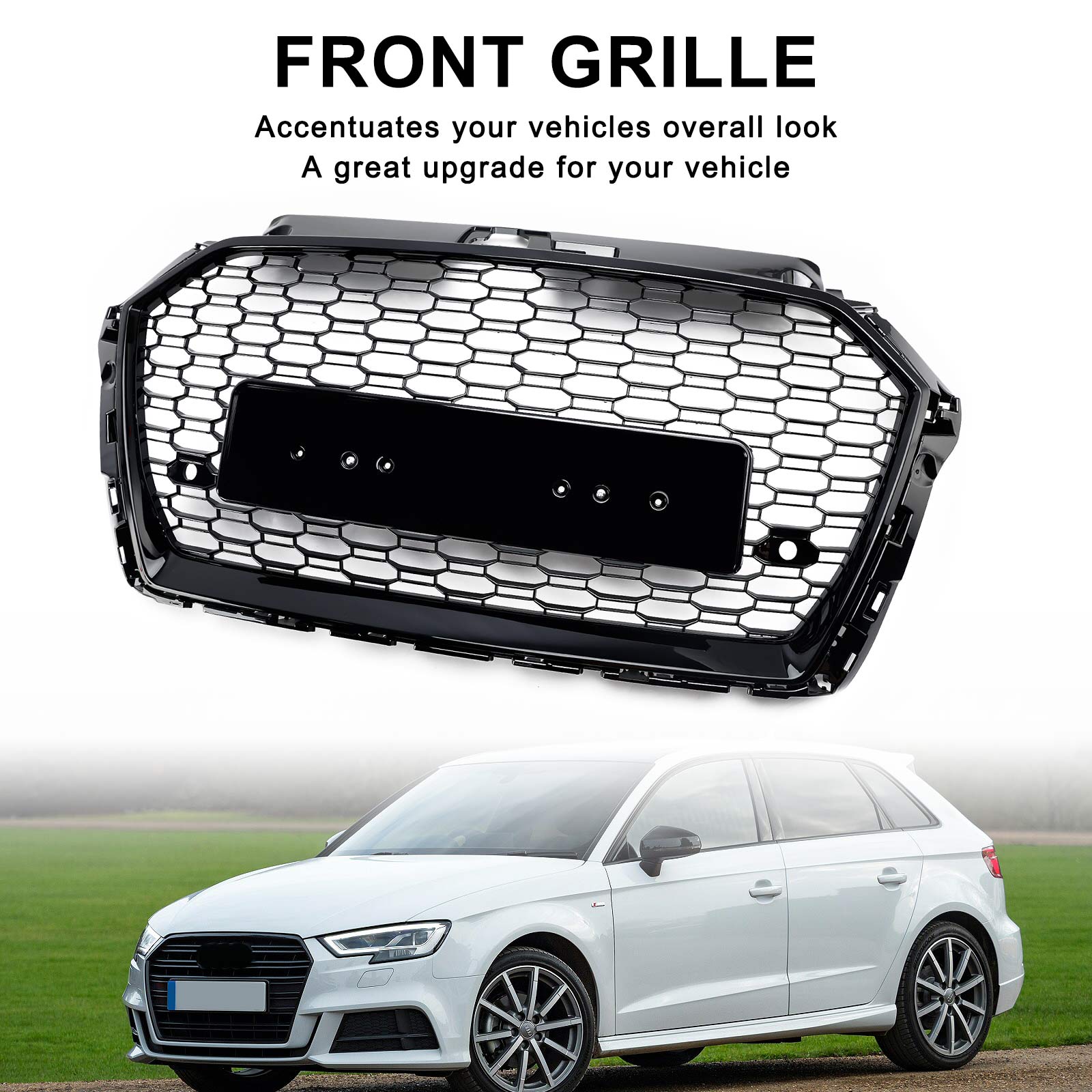Parrilla de parachoques delantera tipo panal para Audi Q5 2013-2017, cromada/negra