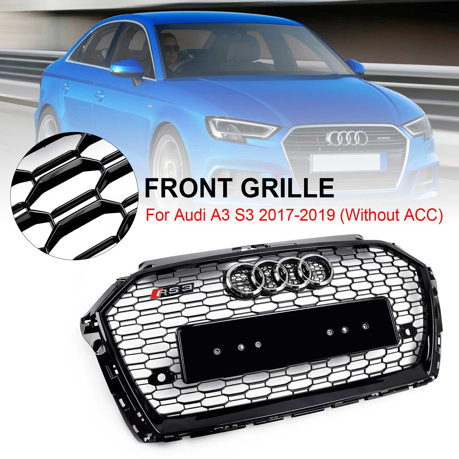 2017-2019 Audi A3 8V RS3 štýl Honeycomb Mesh Front Bumper Grille Black