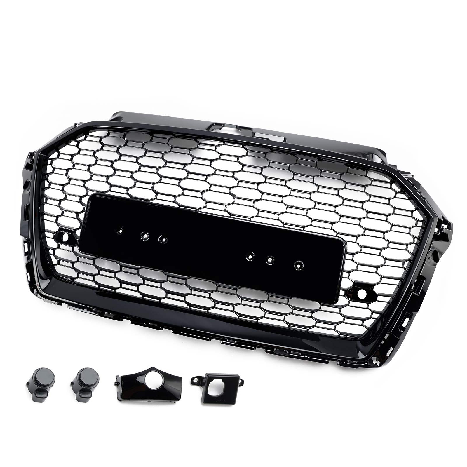 Rejilla de parachoques delantero de malla de panal estilo Audi A3 8V RS3 2017-2019, color negro