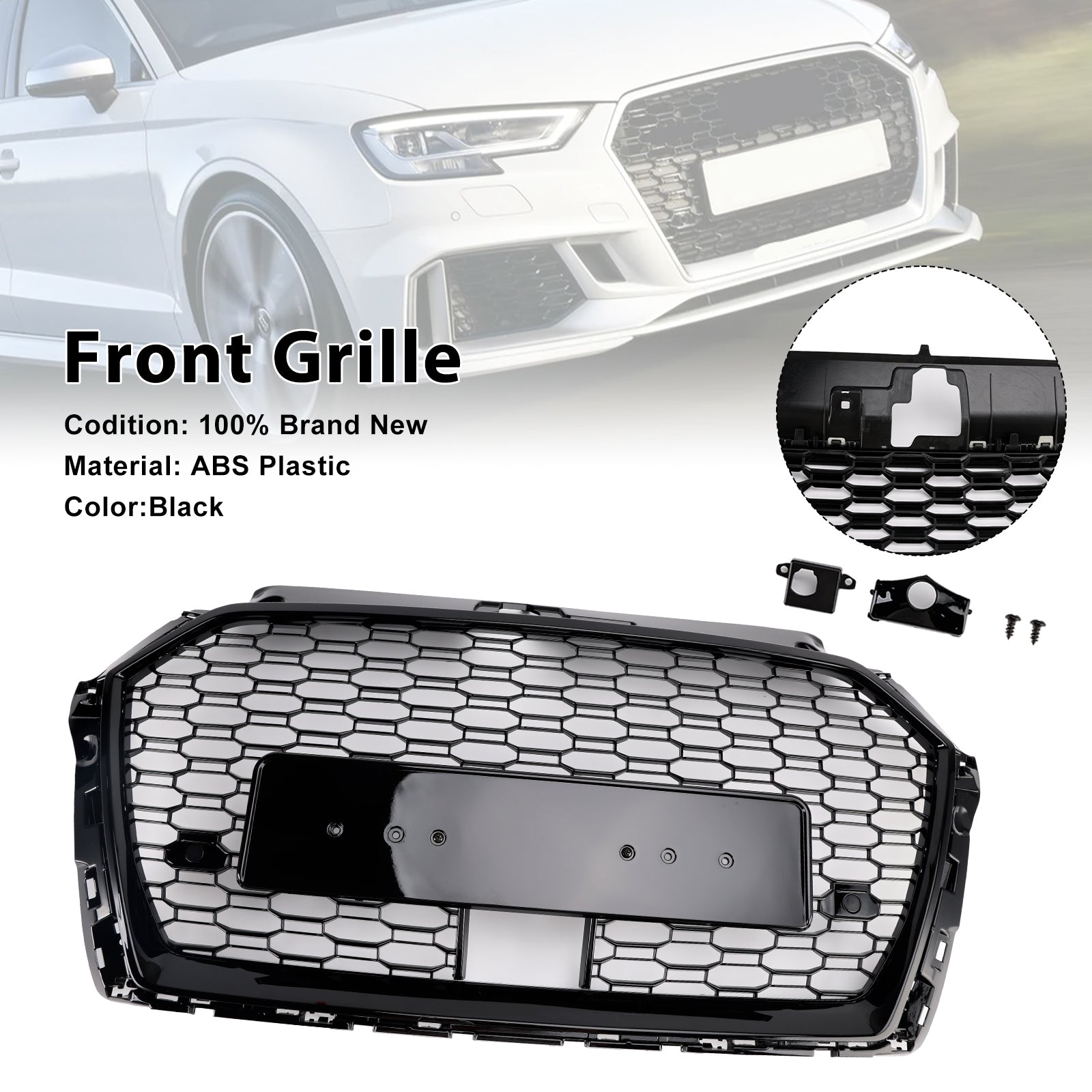2017-2019 Audi A3 S3 W/ACC RS3 Style calandre en nid d'abeille noir
