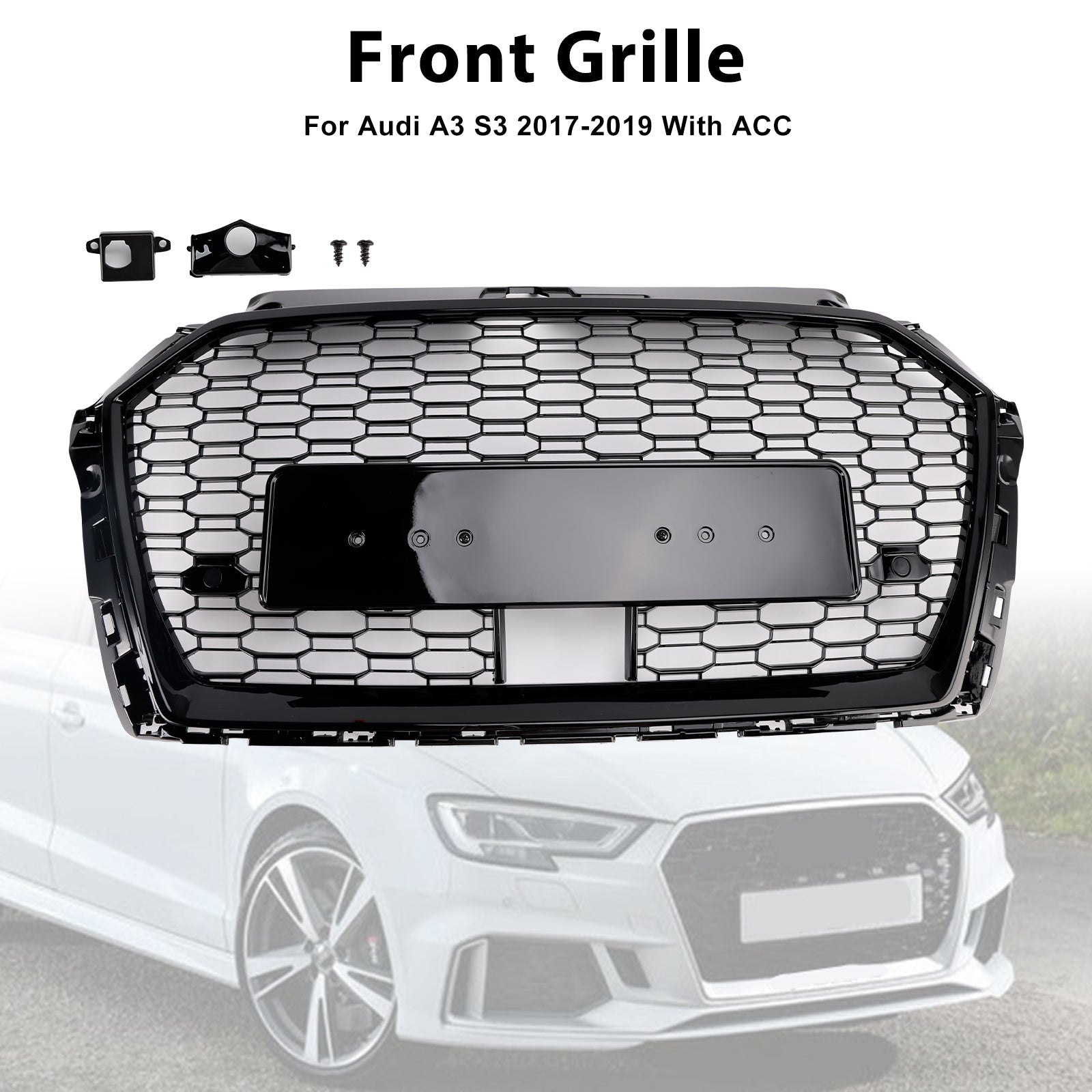 2017-2019 Audi A3 S3 W/ACC RS3 Style calandre en nid d'abeille noir