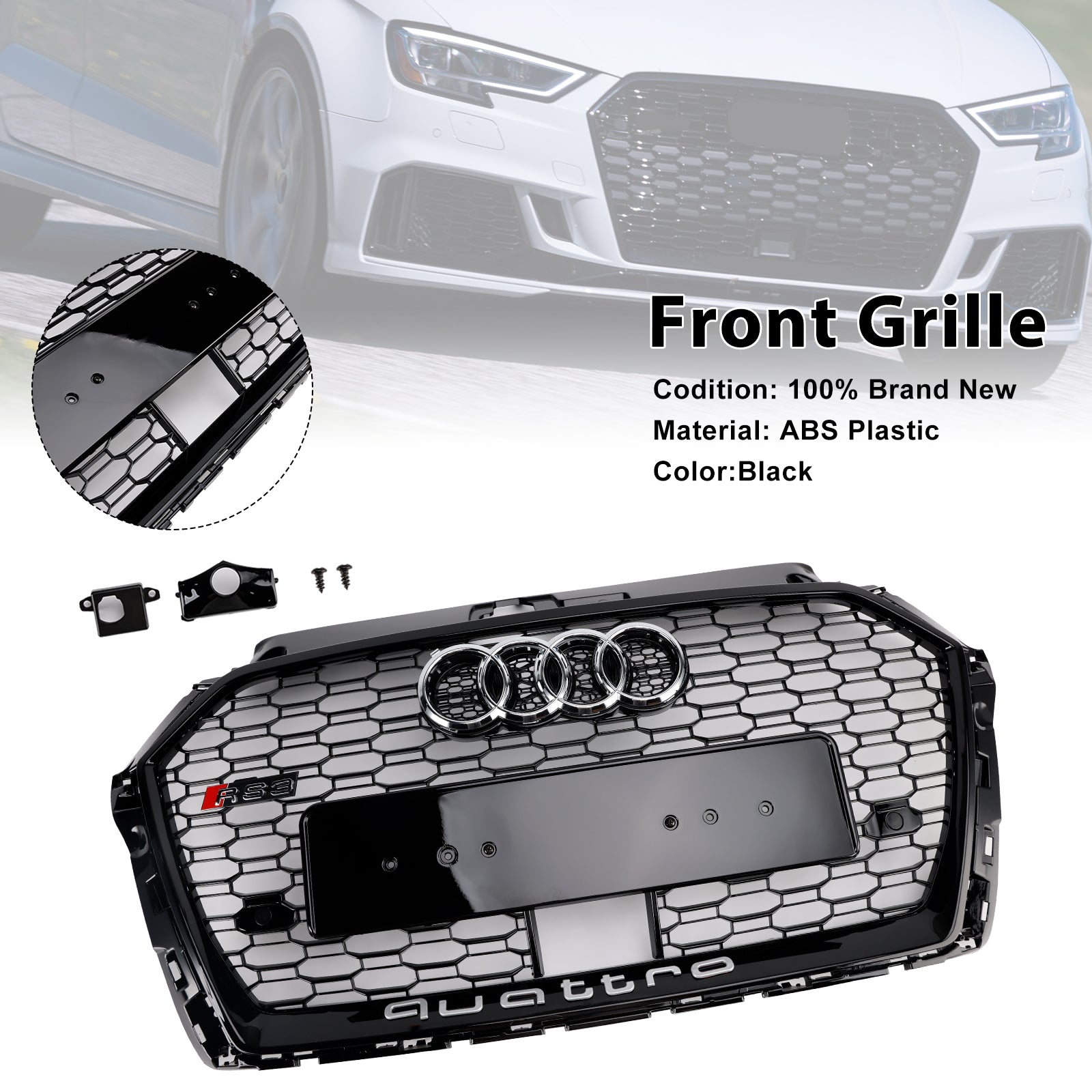 2017-2019 Audi A3 S3 W/ACC RS3 Grade da grade frontal do Honeycomb estilo RS3 Black