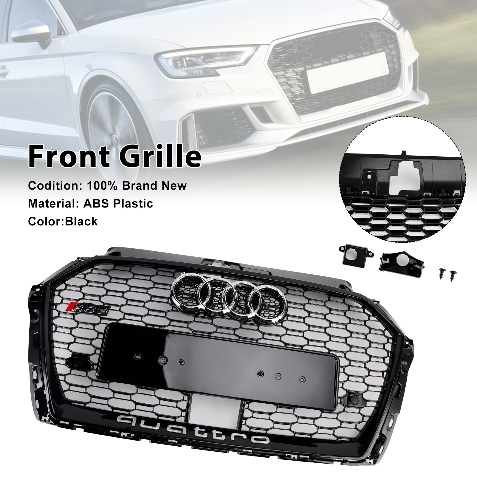 2017-2019 Audi A3 S3 W/ACC RS3 Grade da grade frontal do Honeycomb estilo RS3 Black