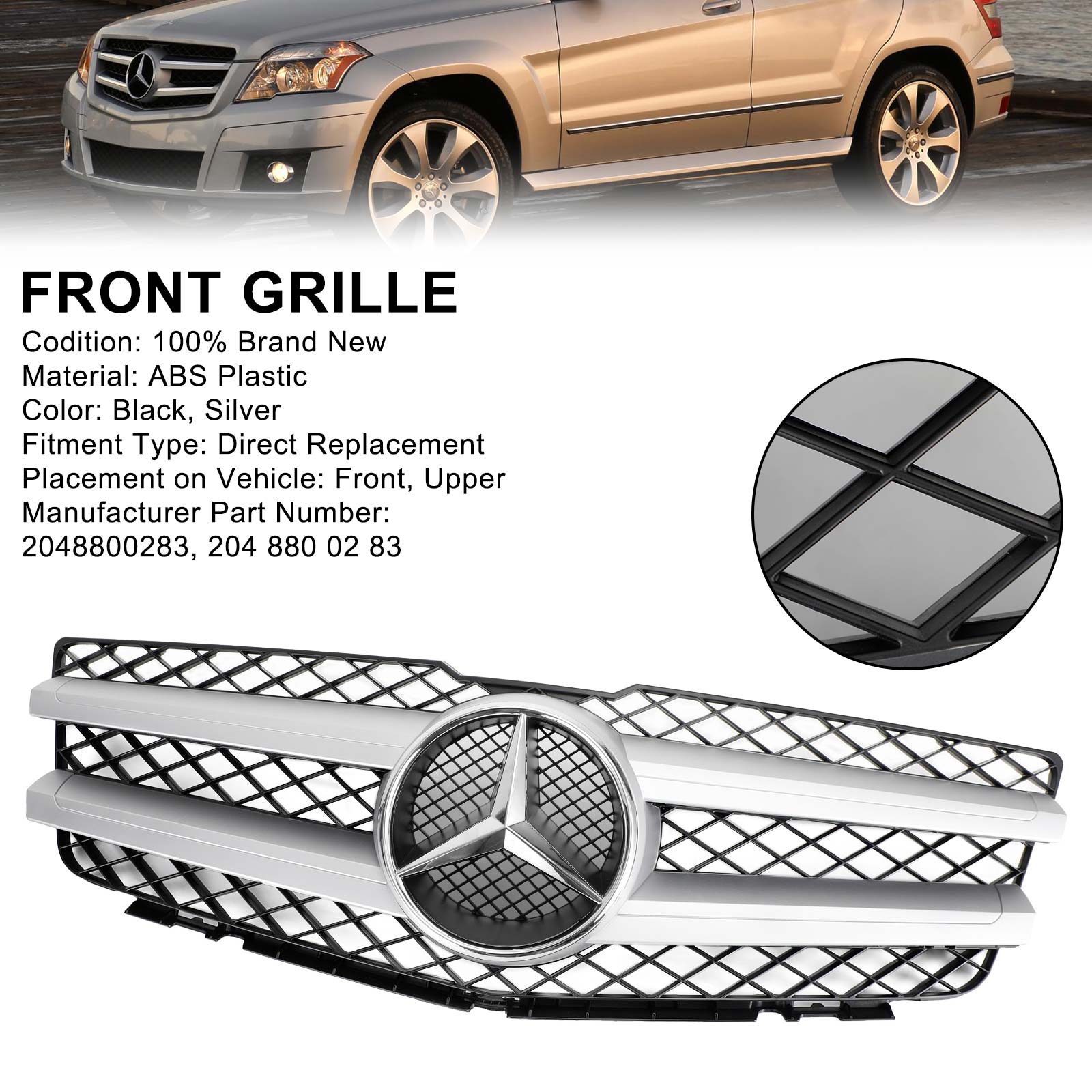 2010-2012 Mercedes Benz GLK X204 GLK350 Voorkap Bumper Grill Grille 2048800283