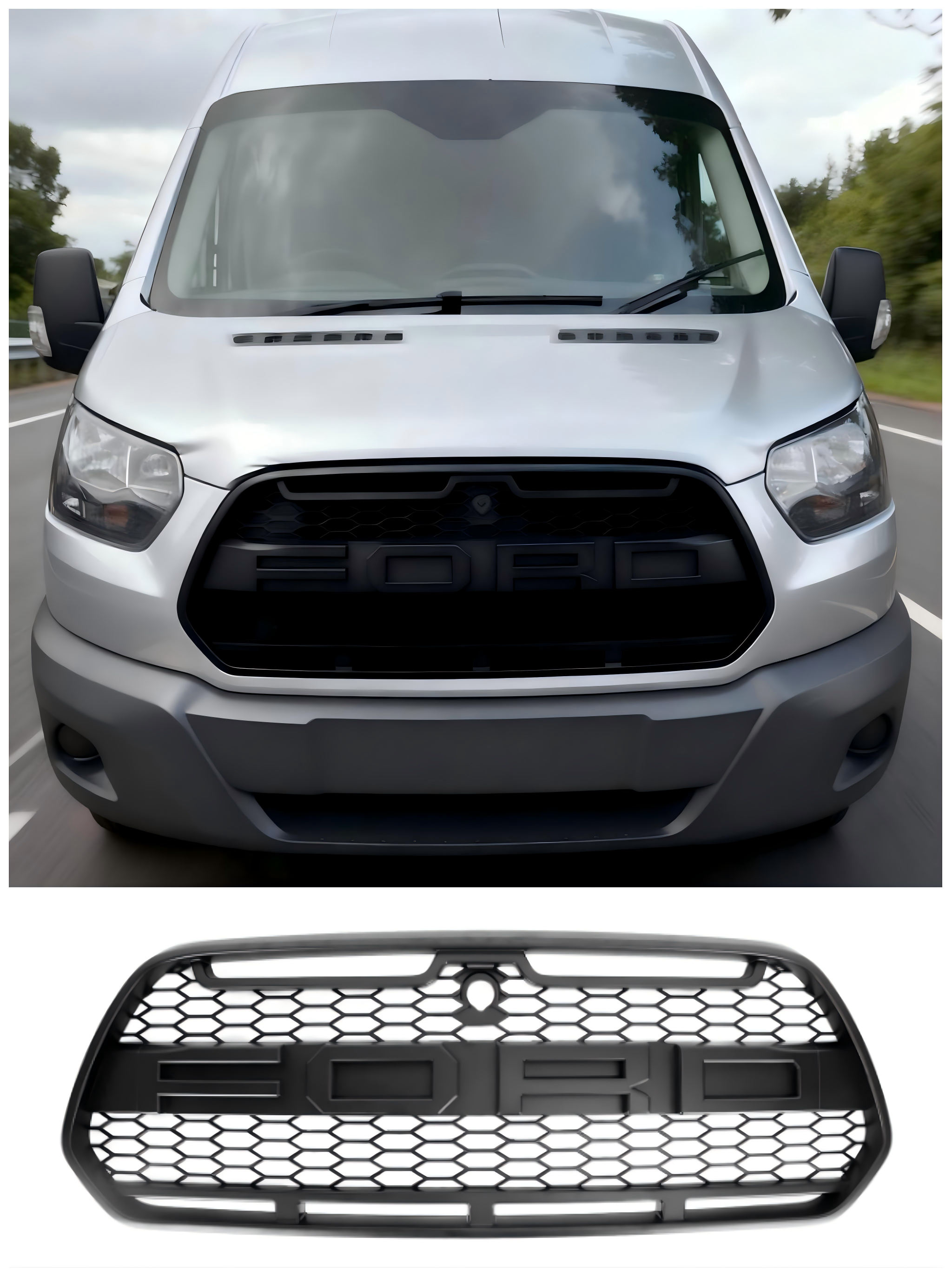 2015-2018 Matte Black Front Bumper Grille Grill Fit Ford Transit MK8 Raptor