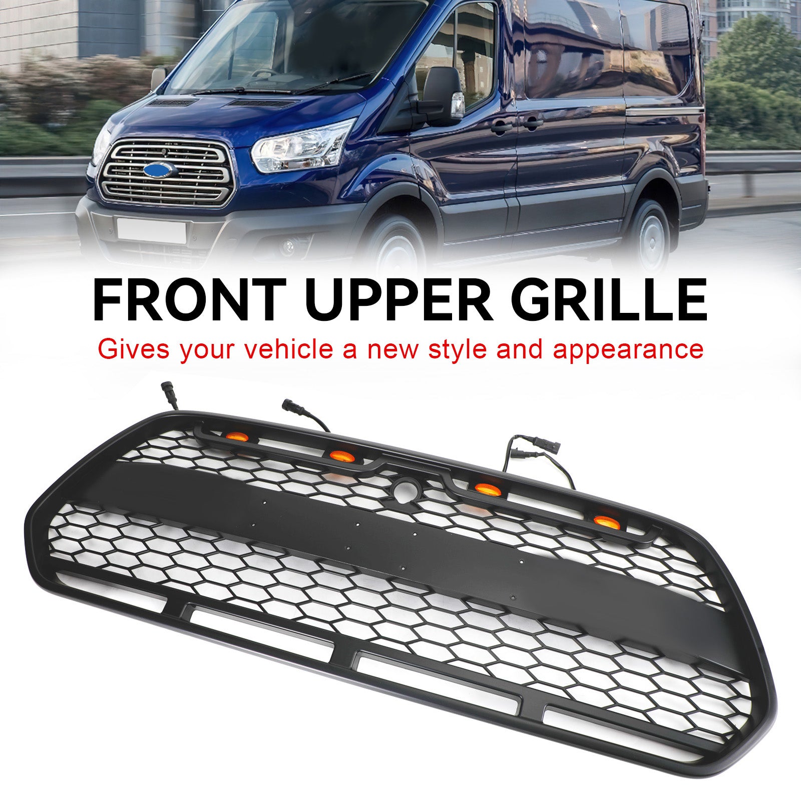 Grille de pare-chocs avant noire mate avec LED pour Ford Transit MK8 Raptor 2015-2018