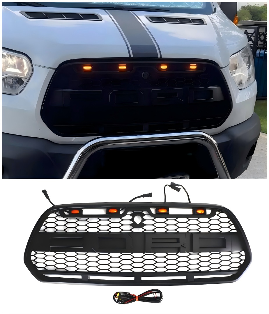 2015-2018 Ford Transit MK8 Raptor Matt Black Front Bumper Grille Grill w/LED