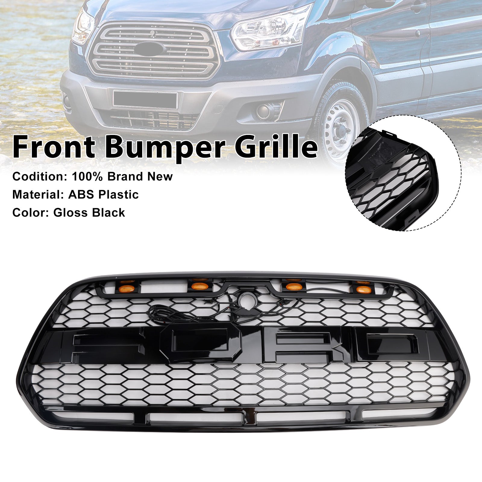2015-2018 Ford Transit MK8 Raptor met LED glanzend zwarte voorbumpergrille