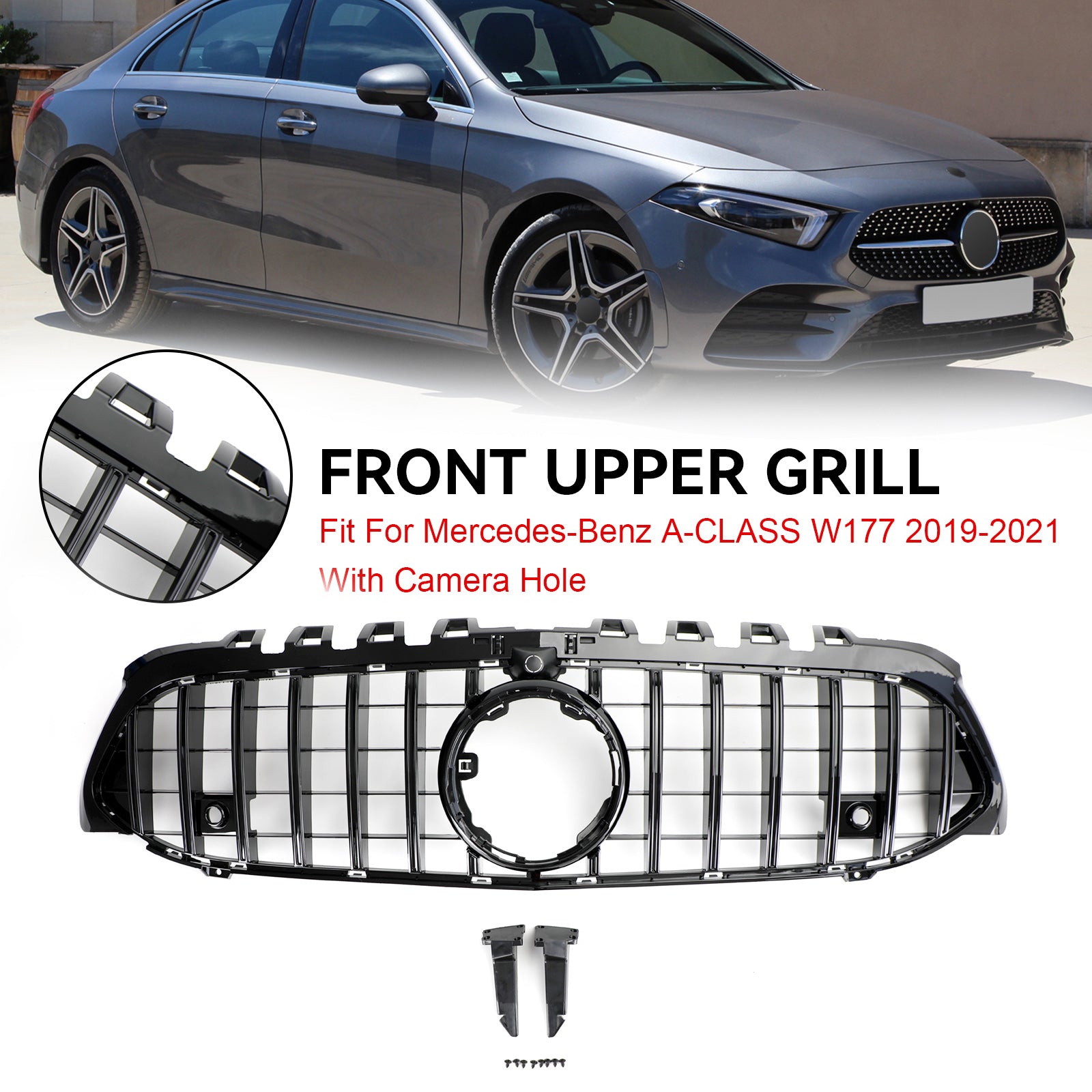 Mercedes Benz Classe A 2019-2023 W177 Grade do para-choque dianteiro estilo GT preta