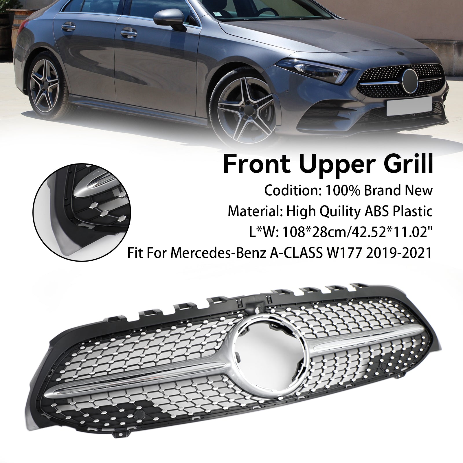 Mercedes-Benz Classe A (2019-2023) W177 Calandre de pare-chocs avant diamant noir/chrome
