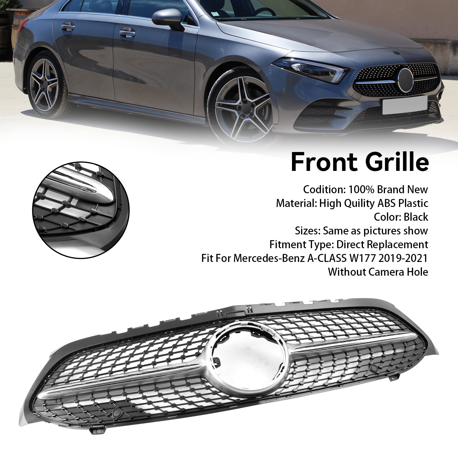 2019-2023 Benz A-Klasse W177 Diamond Front Bumper Grille Zwart