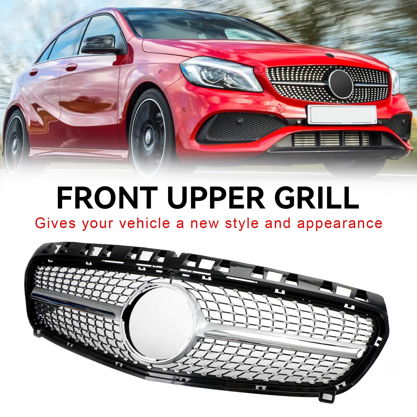 CLASE A 2013-2015 W176 Parrilla delantera para parachoques Mercedes Benz negra/cromada