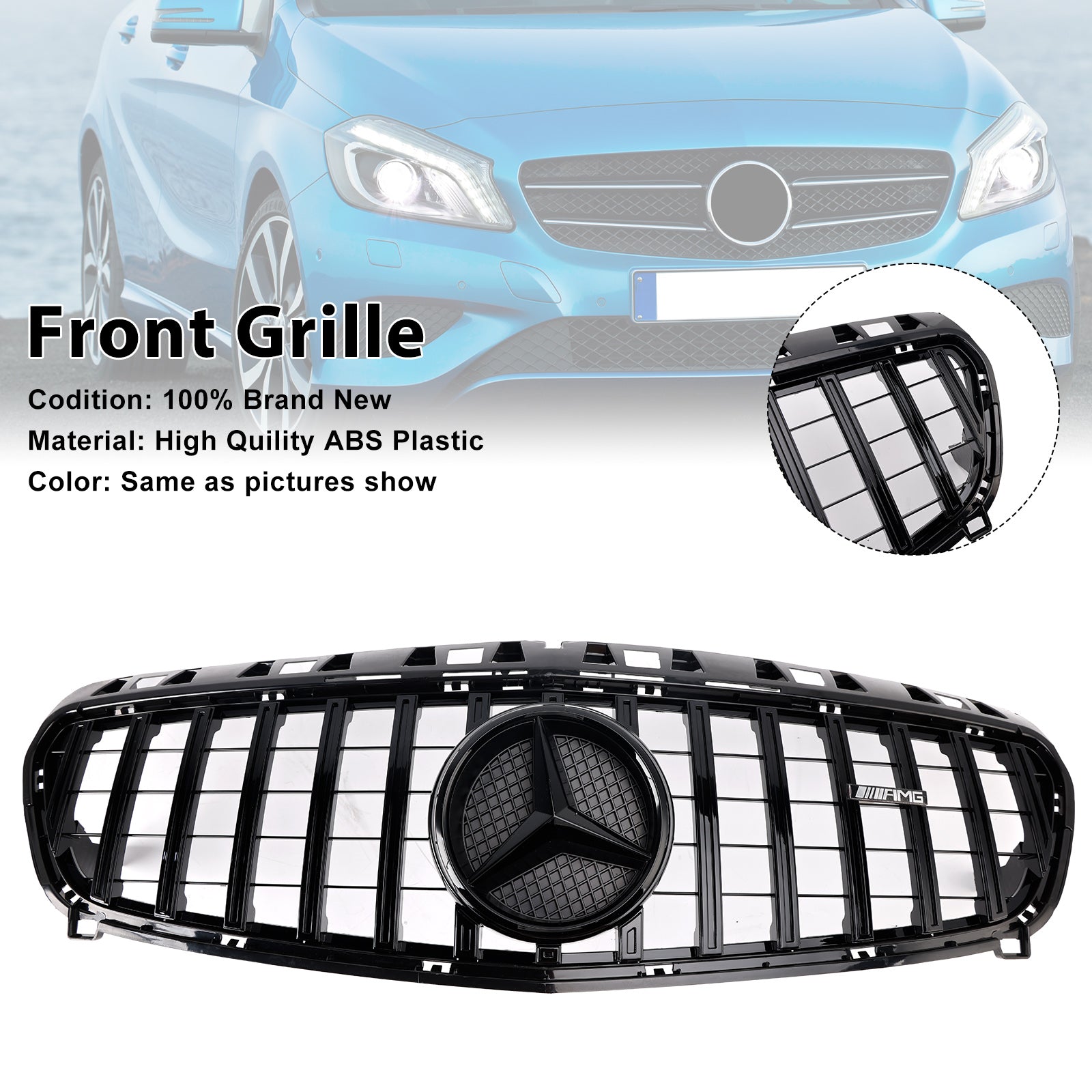 2013-2015 Mercedes Benz A CLASS W176 Front Bumper Grill Grille Gloss Black