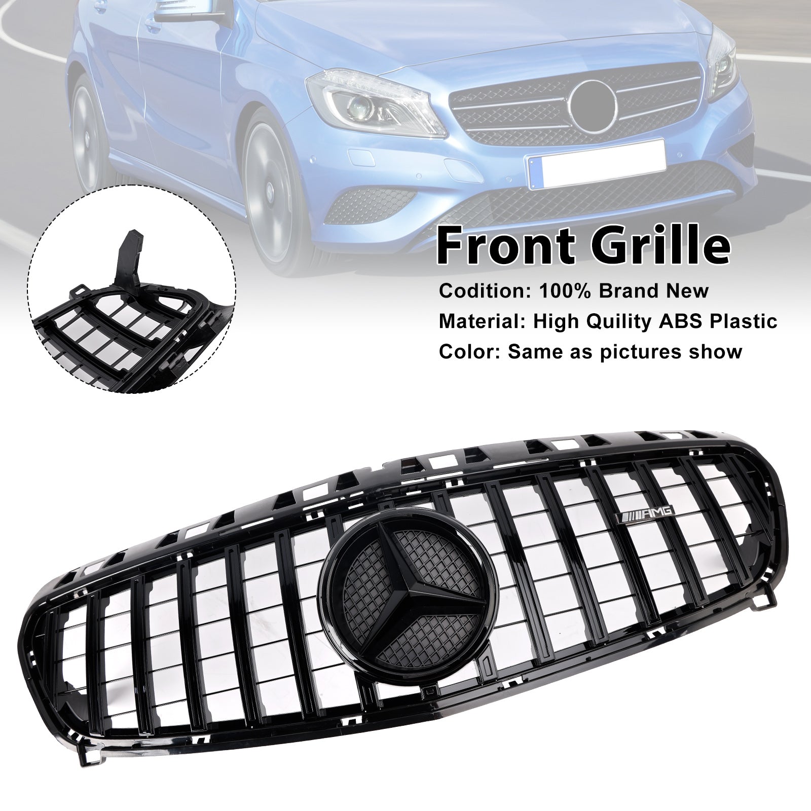 2013-2015 Mercedes Benz A CLASS W176 Front Bumper Grill Grille Gloss Black