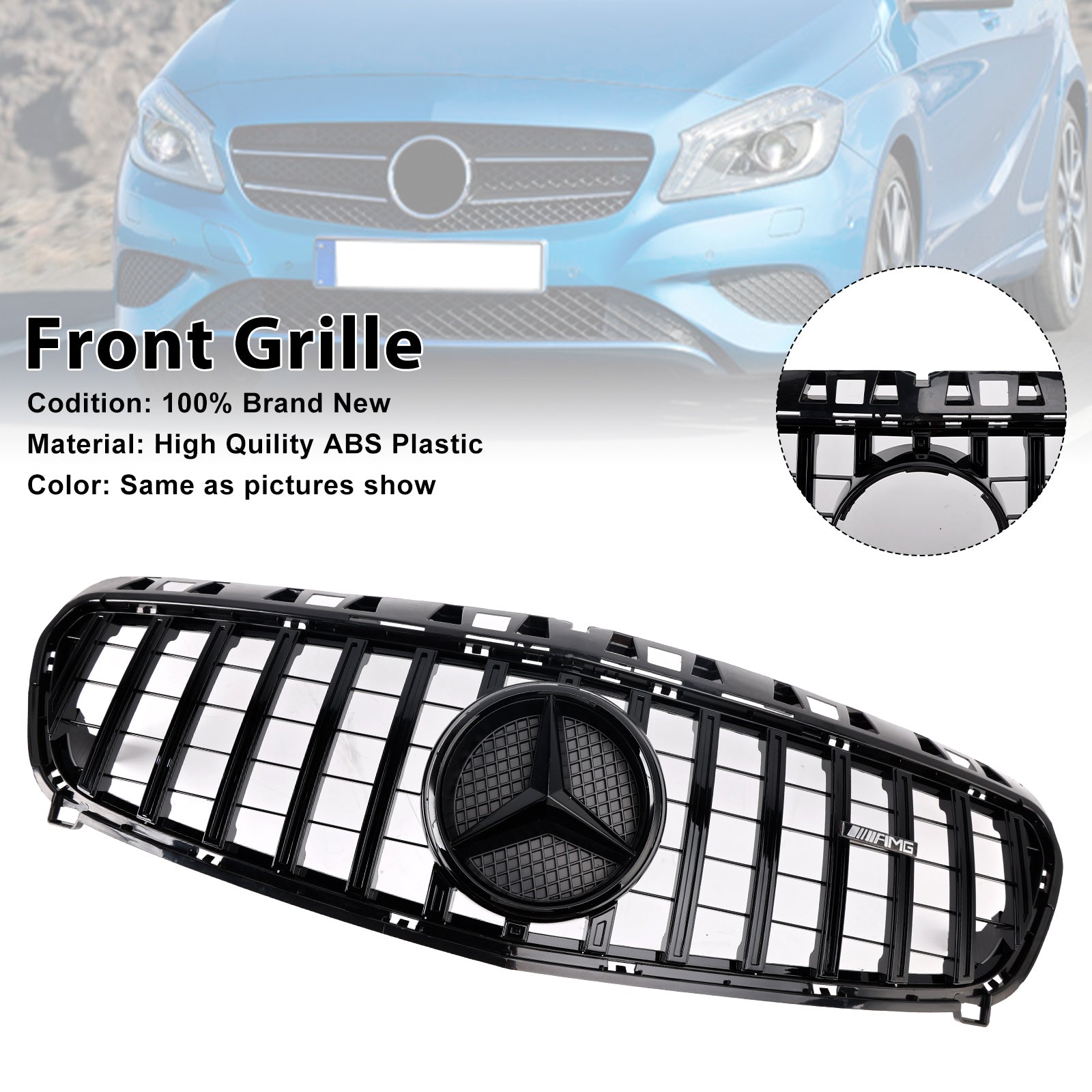2013-2015 Mercedes Benz A CLASS W176 Front Bumper Grill Grille Gloss Black