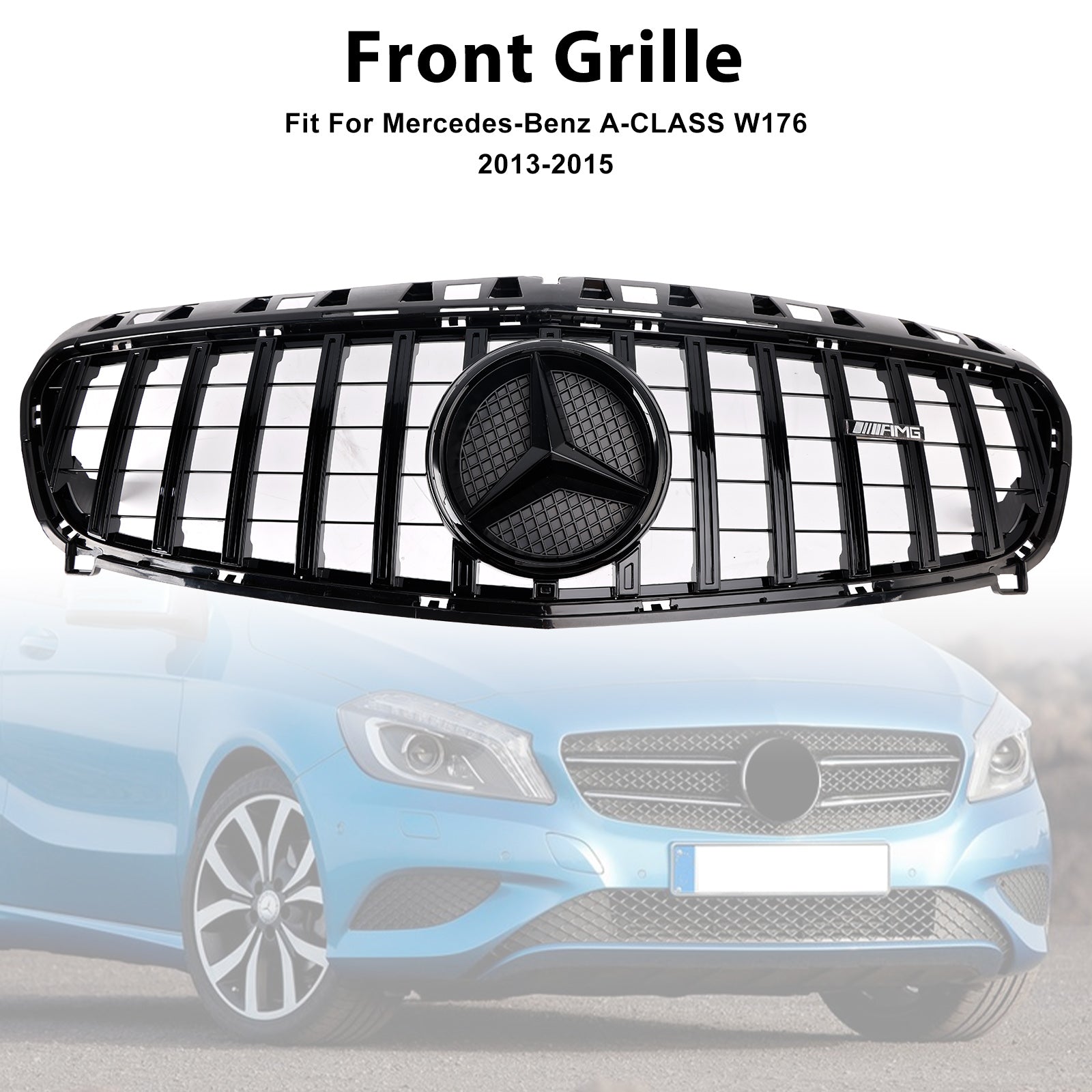 2013-2015 Mercedes Benz A CLASS W176 Front Bumper Grill Grille Gloss Black