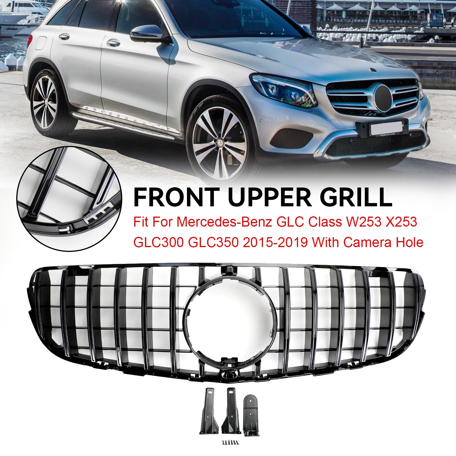 2015 2016 2017 2018 2019 GLC X253 C253 Mercedes Benz Front Bumper Grille Grill Gloss Black