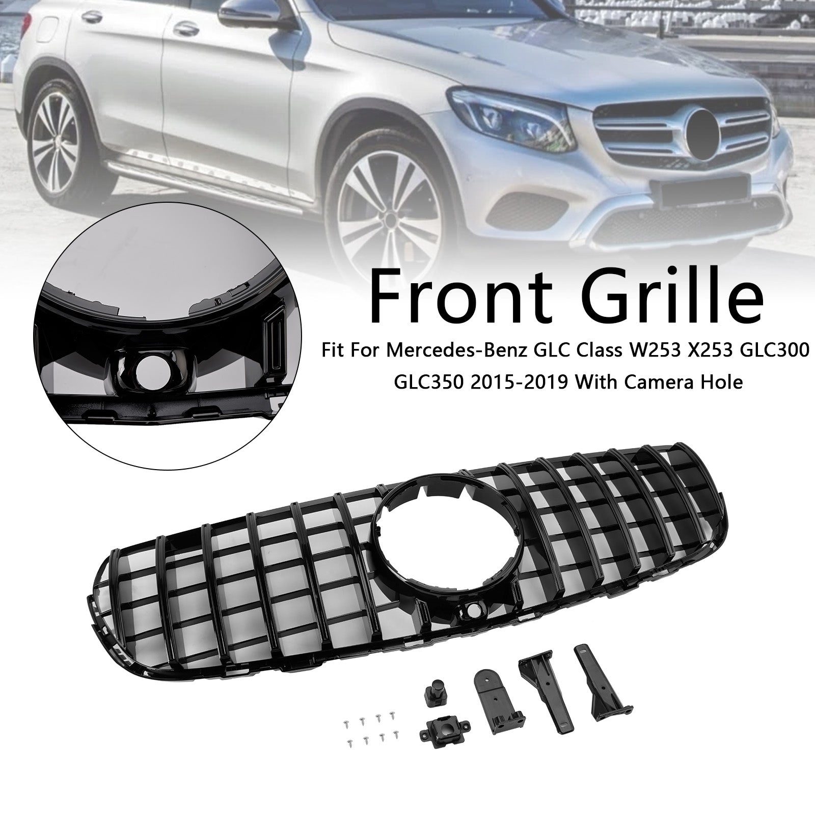 2015-2019 Mercedes Benz GLC X253 C253 Grille de pare-chocs avant noir brillant