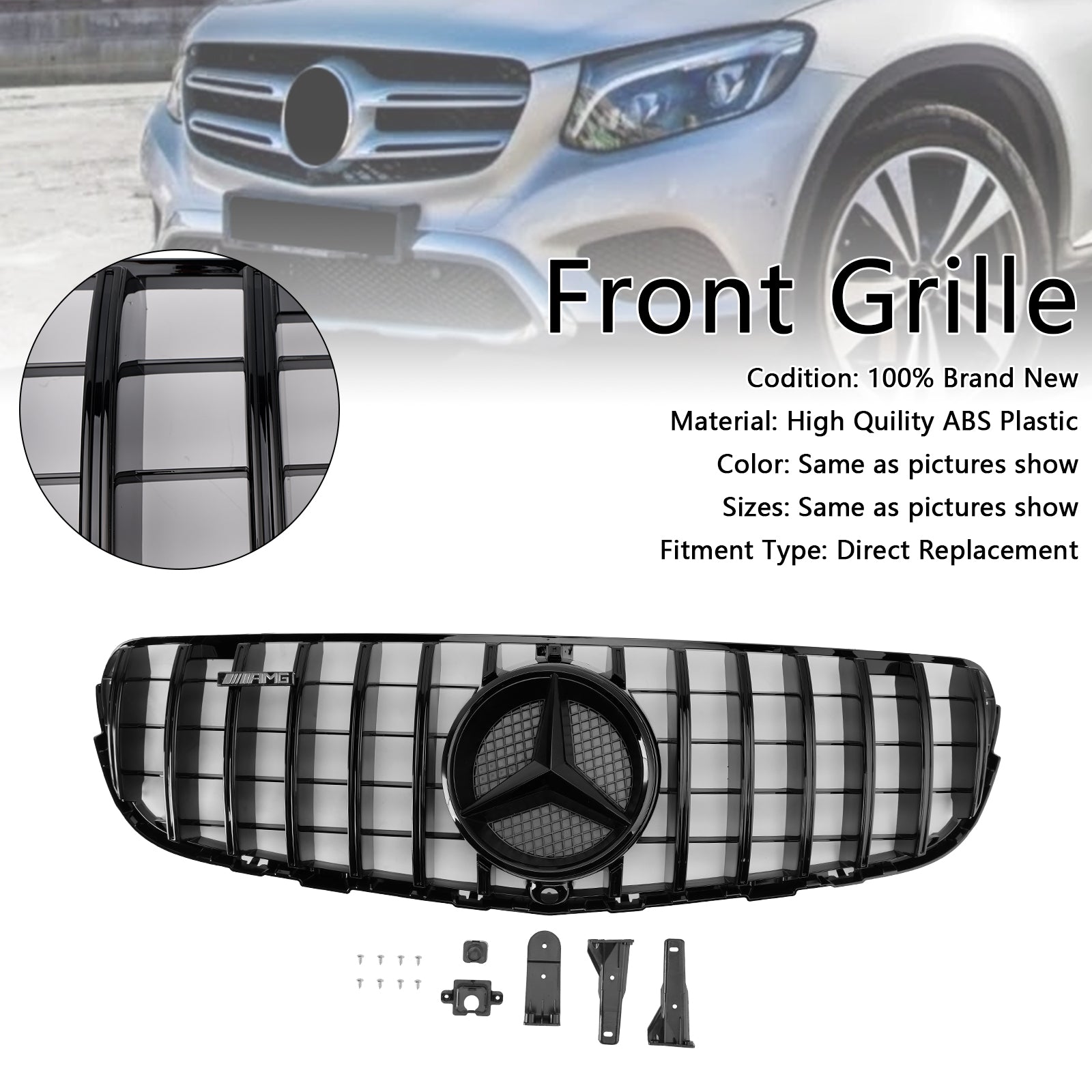 2015-2019 Mercedes Benz GLC X253 C253 Front Bumper Grill Grill Gloss Black