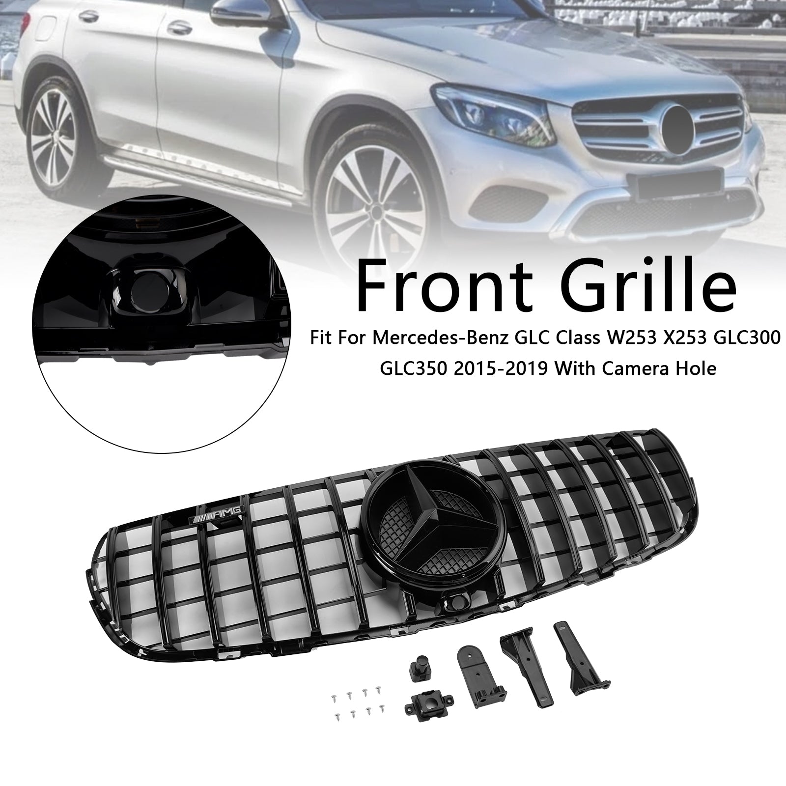 2015-2019 Mercedes Benz GLC X253 C253 Front Bumper Grill Grill Gloss Black