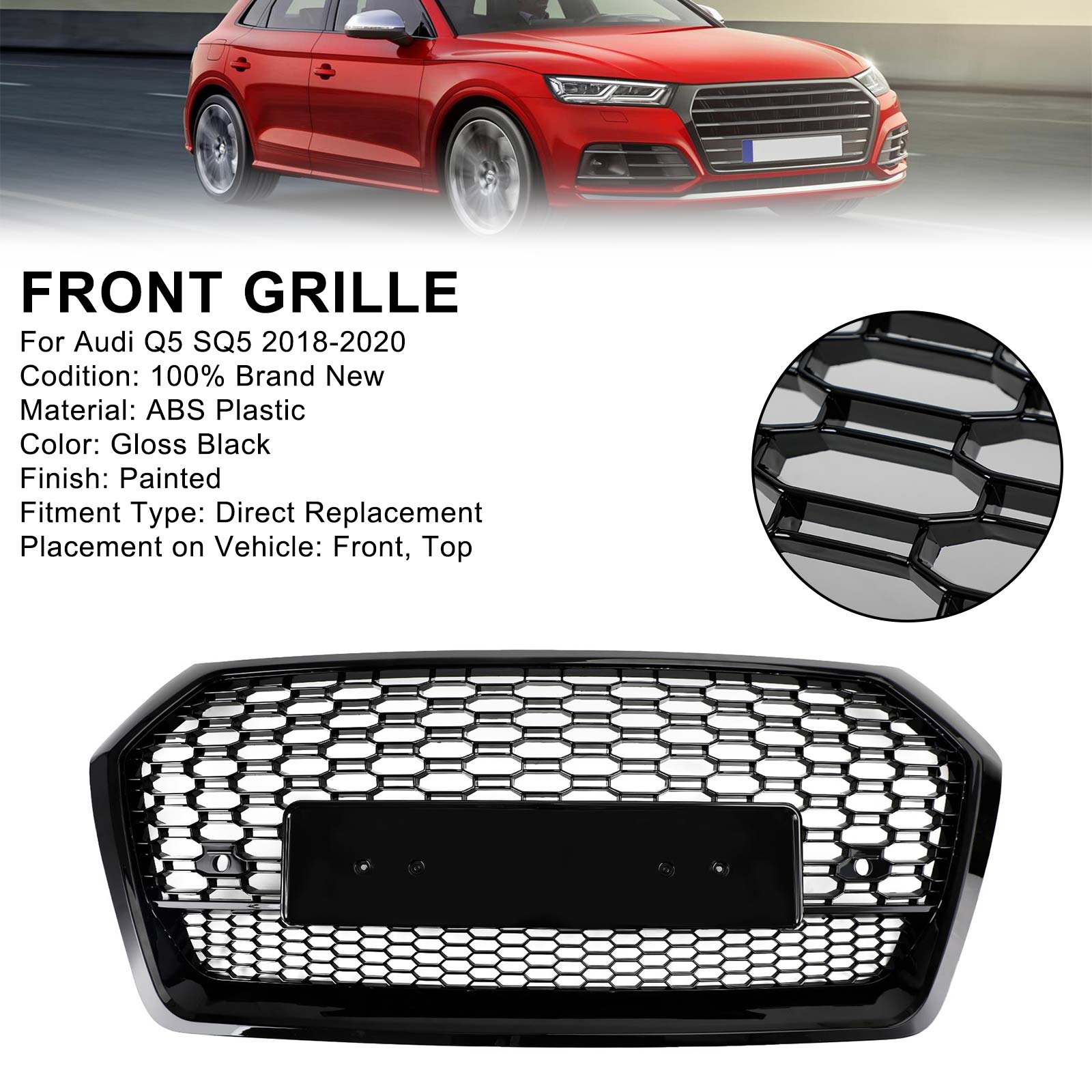 2018-2020 Audi Q5 SQ5 RSQ5-stijl honingraatgaasgrill vooraan