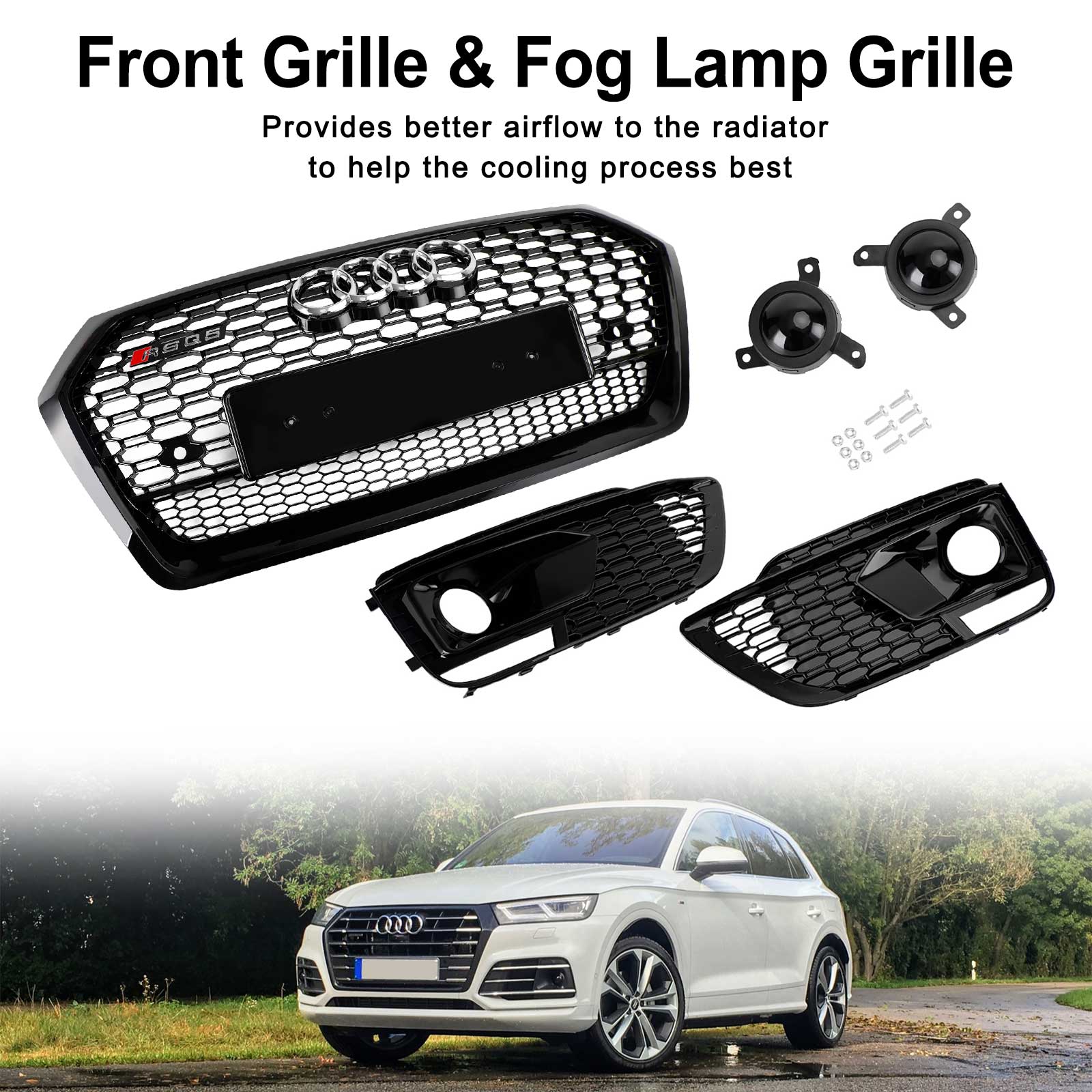 2018-2020 Audi Q5 SQ5 RSQ5 Front Honeycomb Mesh Grill + hmlová lampa mriežka