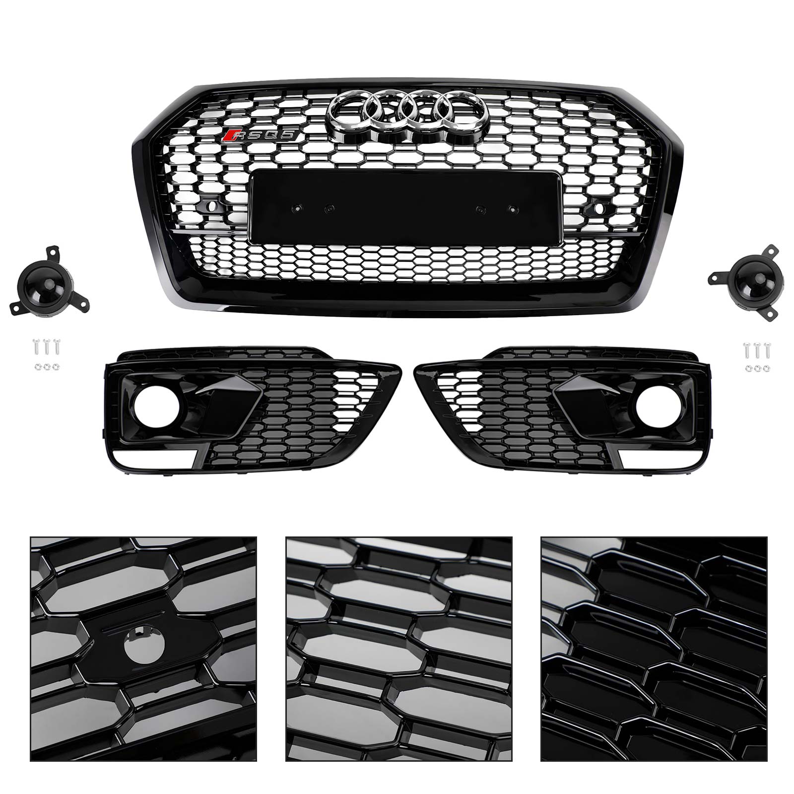 2018-2020 Audi Q5 SQ5 RSQ5 Front Honeycomb Mesh Grill + hmlová lampa mriežka