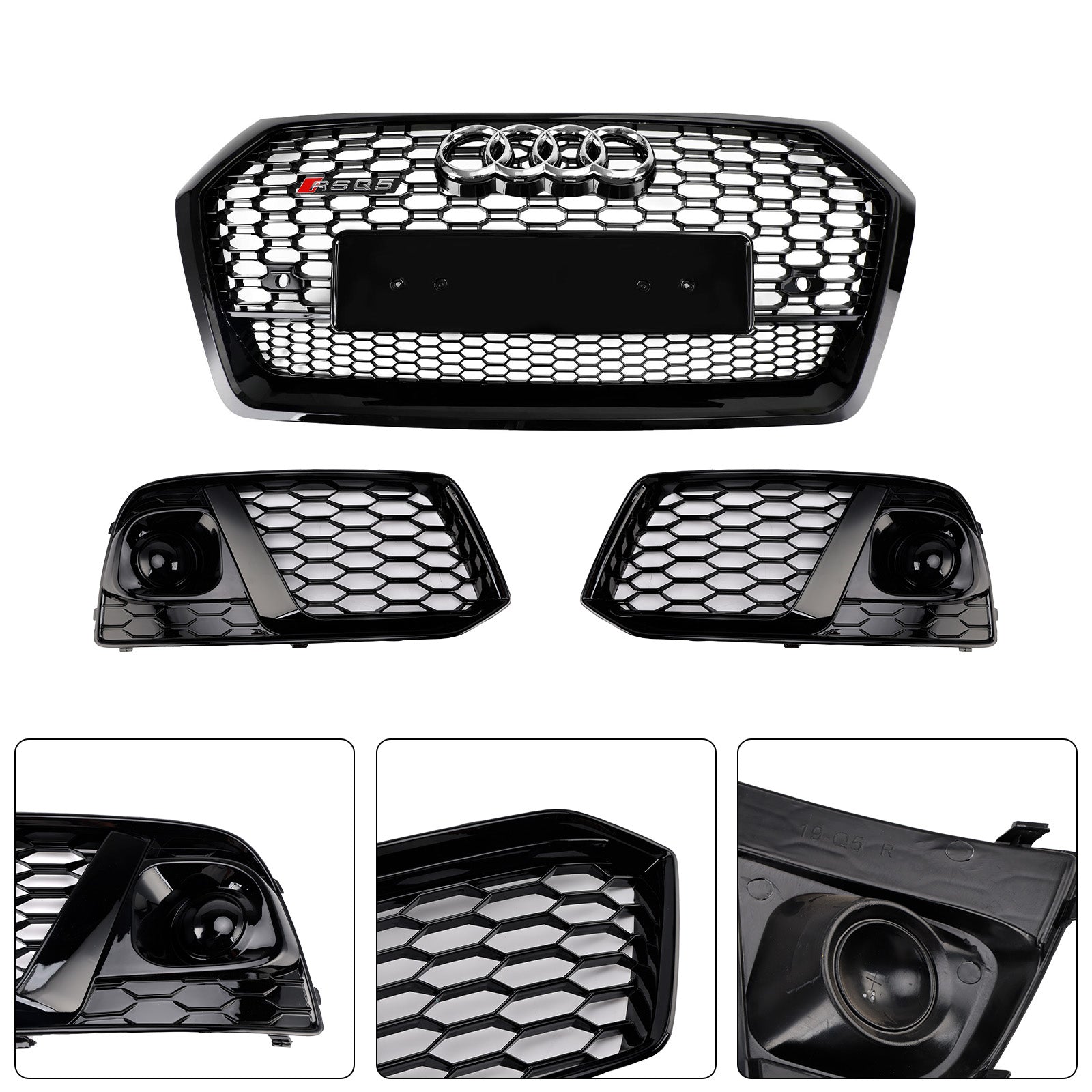 2018 2019 Audi Q5 SQ5 Front Honeycomb Mesh Grill + Fog Lamp Grille