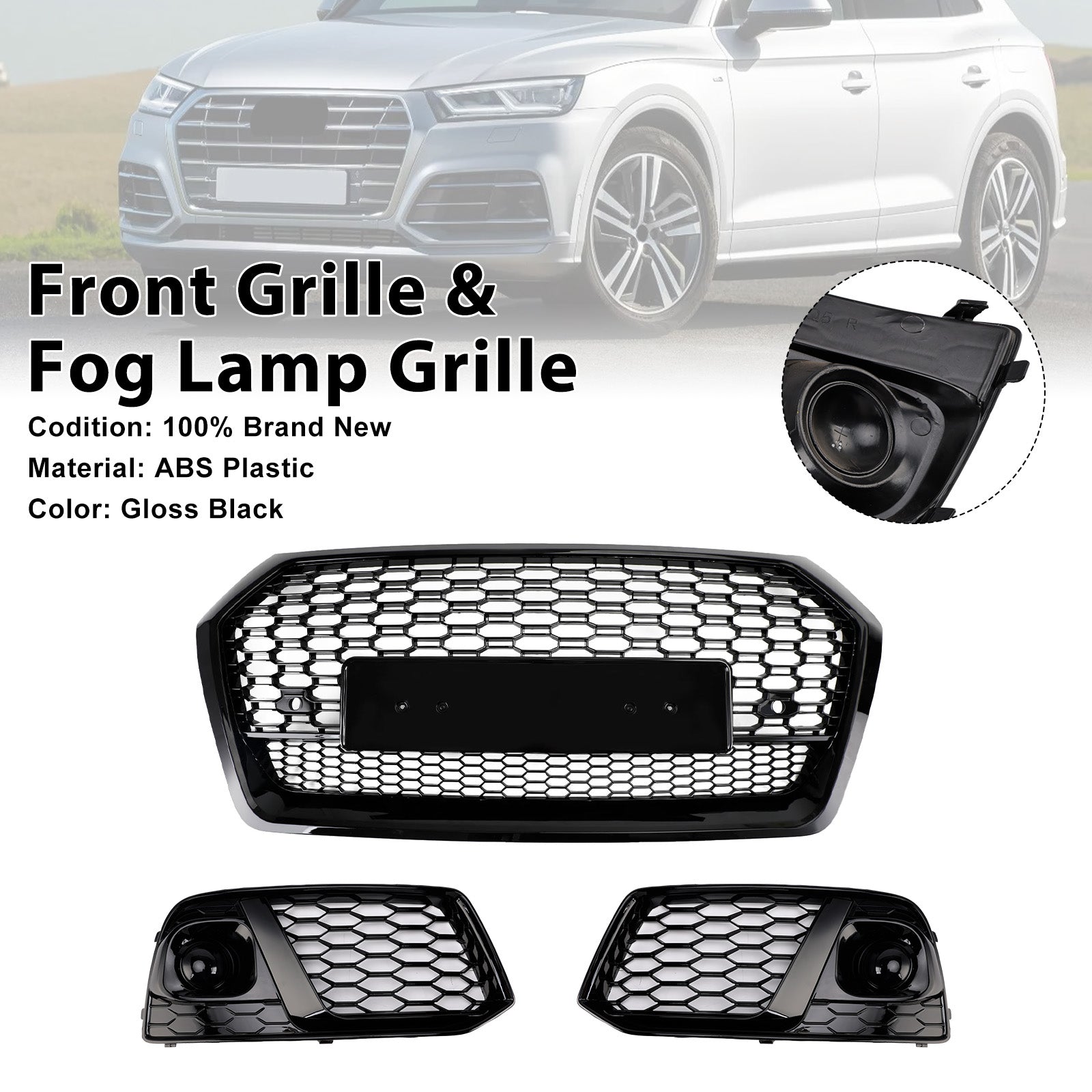 2018 2019 Audi Q5 SQ5 Grille avant en nid d'abeille + Grille de phare antibrouillard