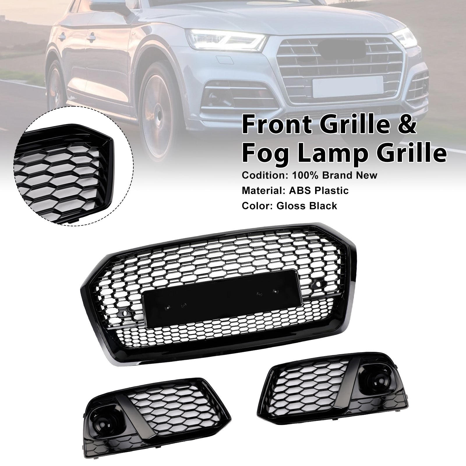 2018 2019 Audi Q5 SQ5 Grille avant en nid d'abeille + Grille de phare antibrouillard