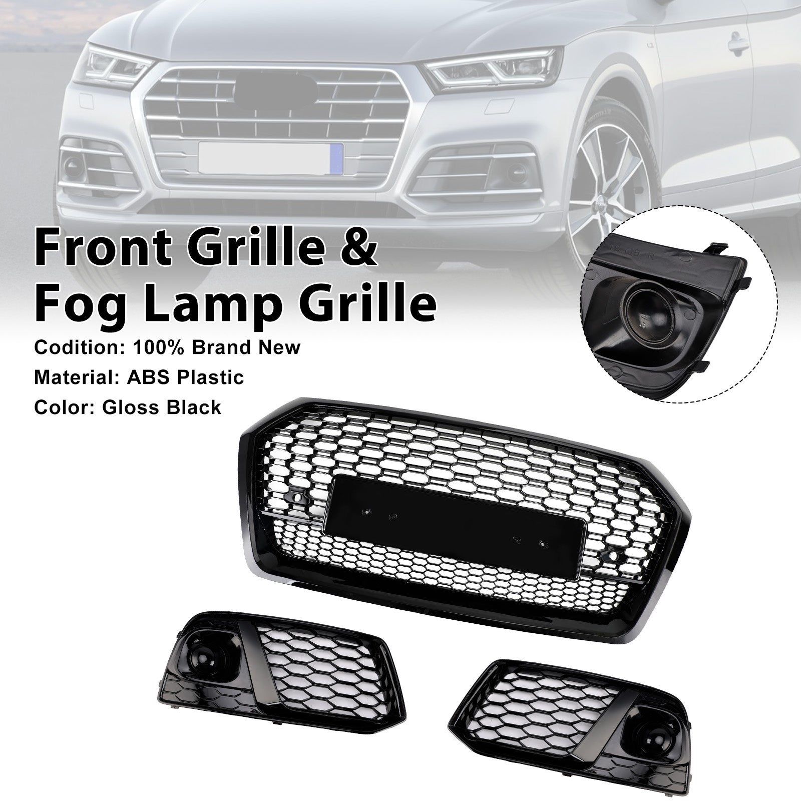 2018 2019 Audi Q5 SQ5 Grille avant en nid d'abeille + Grille de phare antibrouillard
