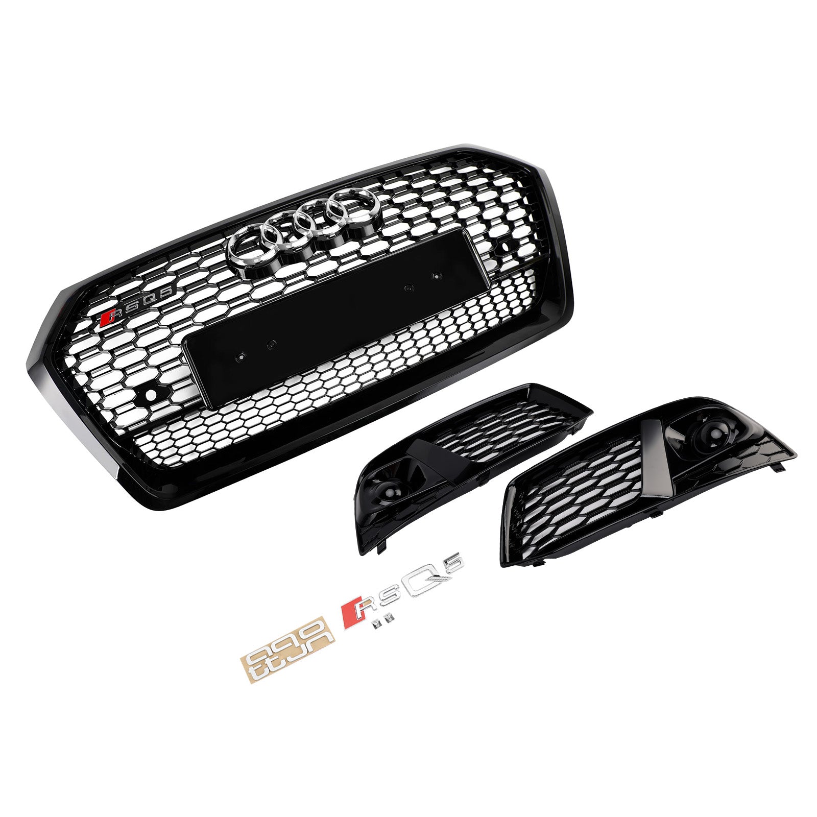 2018 2019 Audi Q5 SQ5 Front Honeycomb Mesh Grill + Fog Lamp Grille