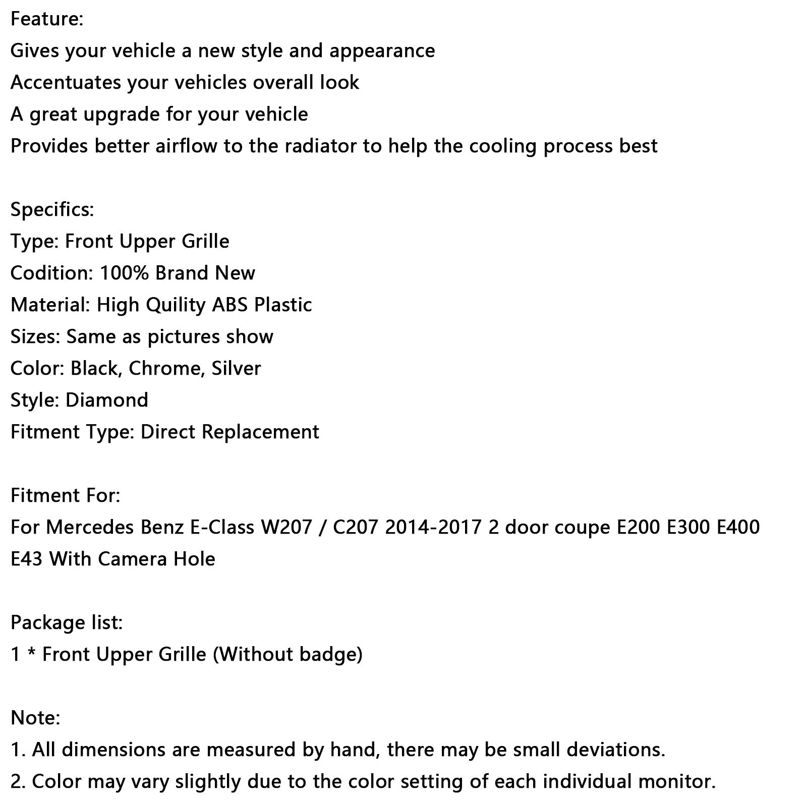 Mercedes E-KLASSE 2014-2017 W207 Coupé Diamond Voorbumper Grille Grille