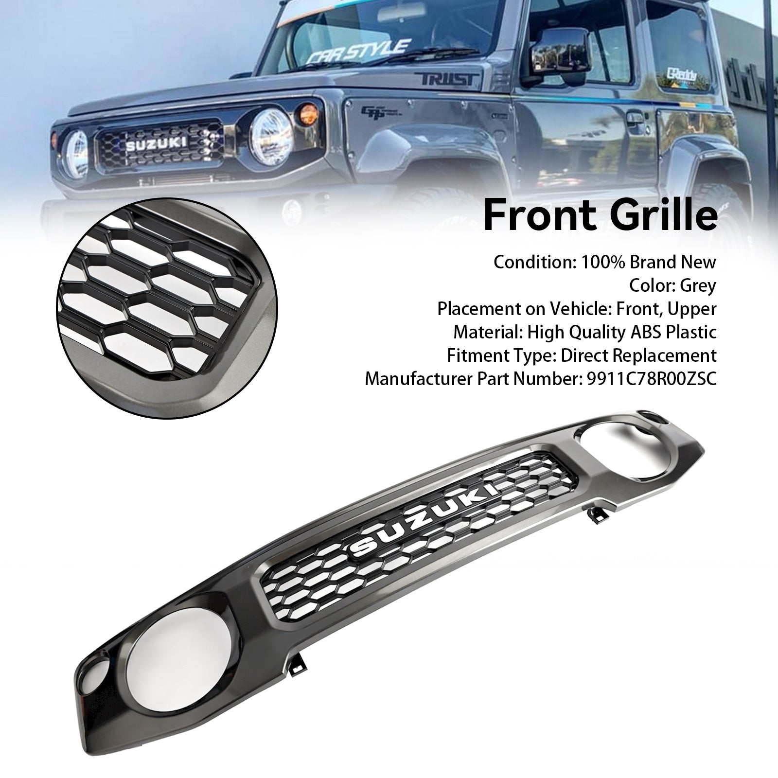 2019 2020 2021 2022 2023 Suzuki Jimny JB74 Honeycomb Främre stötfångare Grill Grill Grå