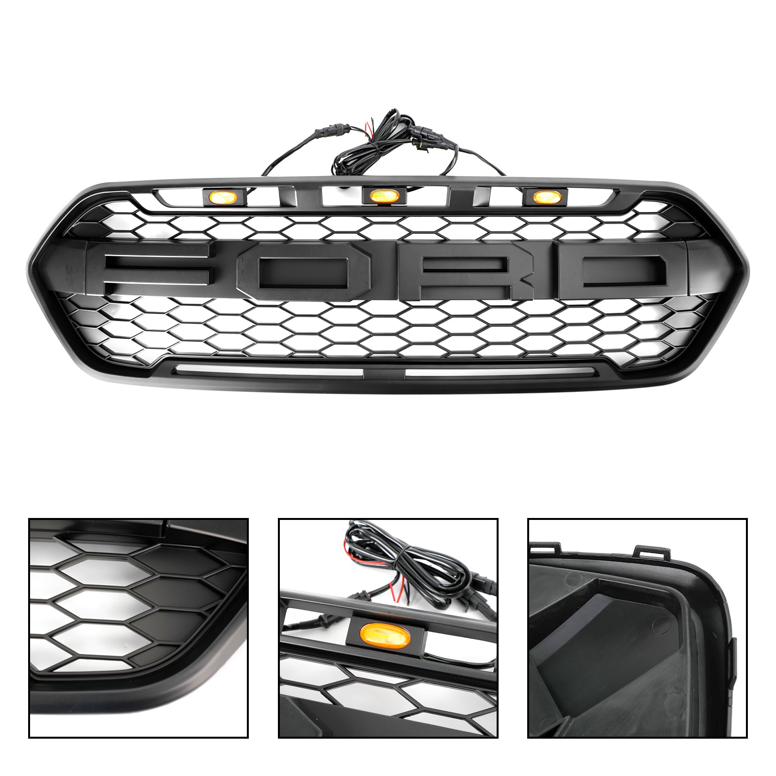 2018 2019 2020 2021 2022 2023 Ford Transit Custom Raptor Style Trail W/ 3LED Matte Black Front Bumper Grille