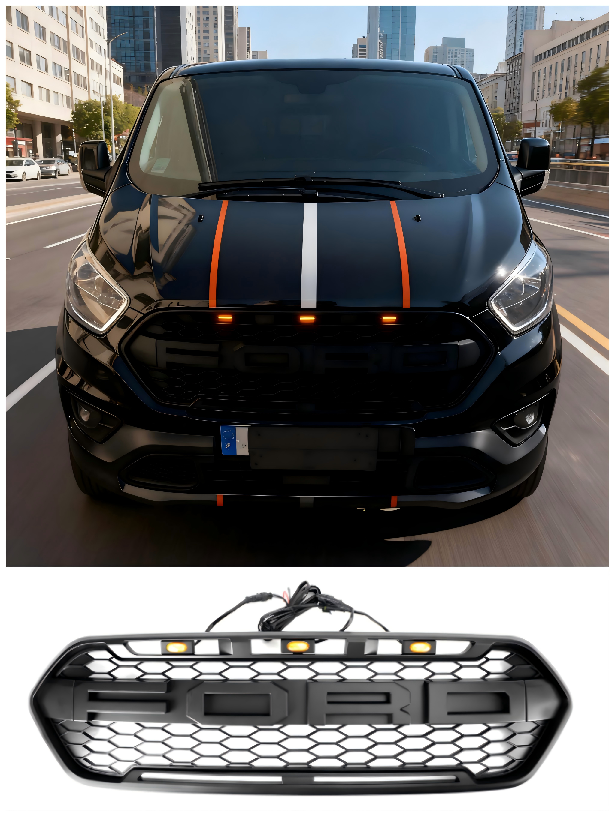 2018-2023 Ford Transit Custom Raptor Style Trail W/ 3led Matte Black Front Bumper Grille