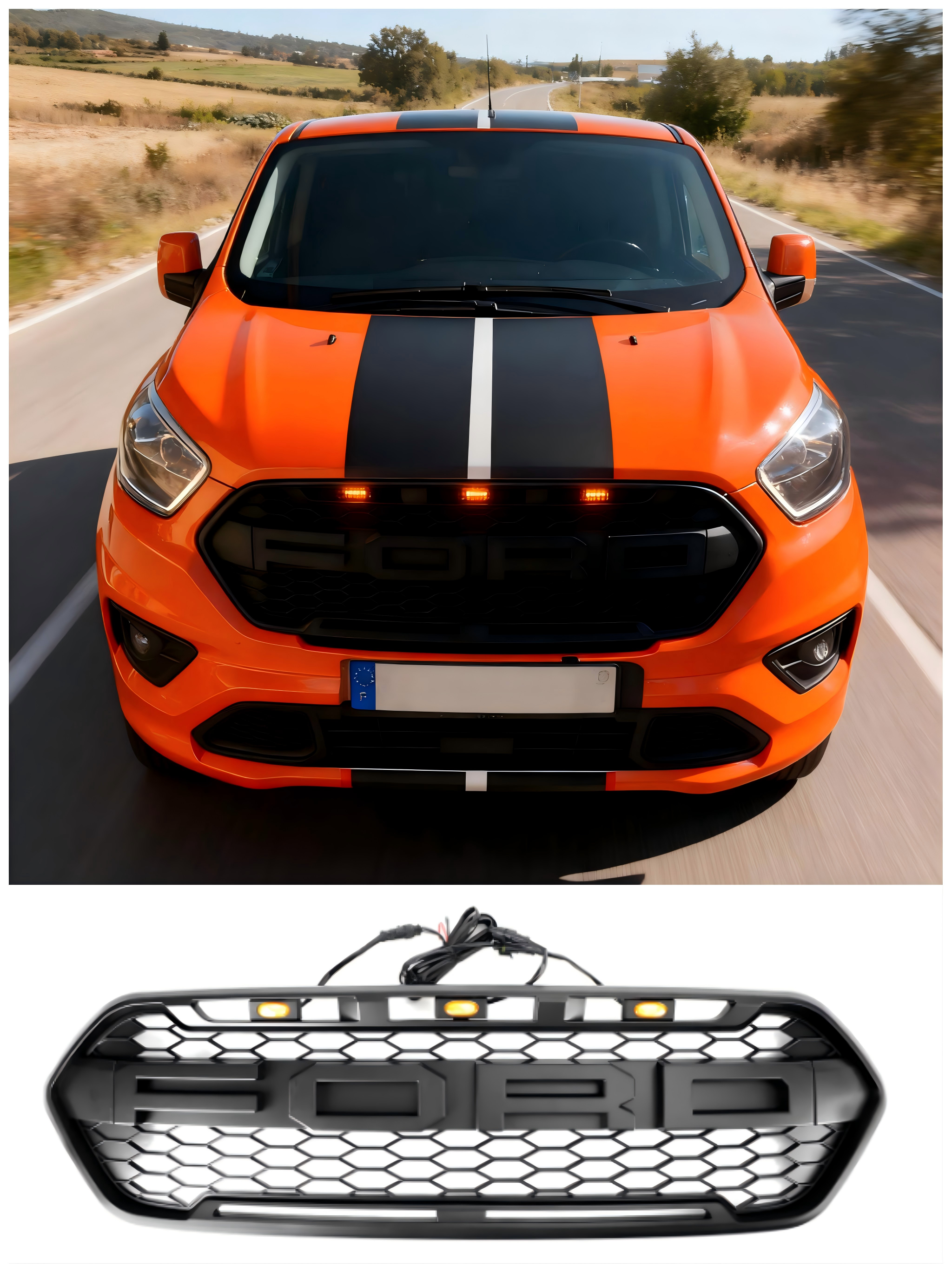 2018-2023 Ford Transit Custom Raptor Style Trail met 3LED matzwarte voorbumpergrille