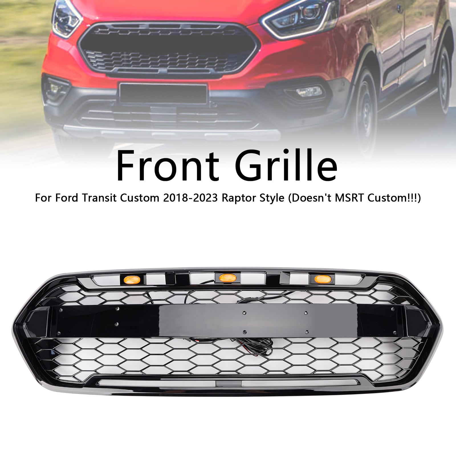 Raptor Style 2018-2023 Ford Transit Custom Trail met 3LED matzwarte voorbumpergrille