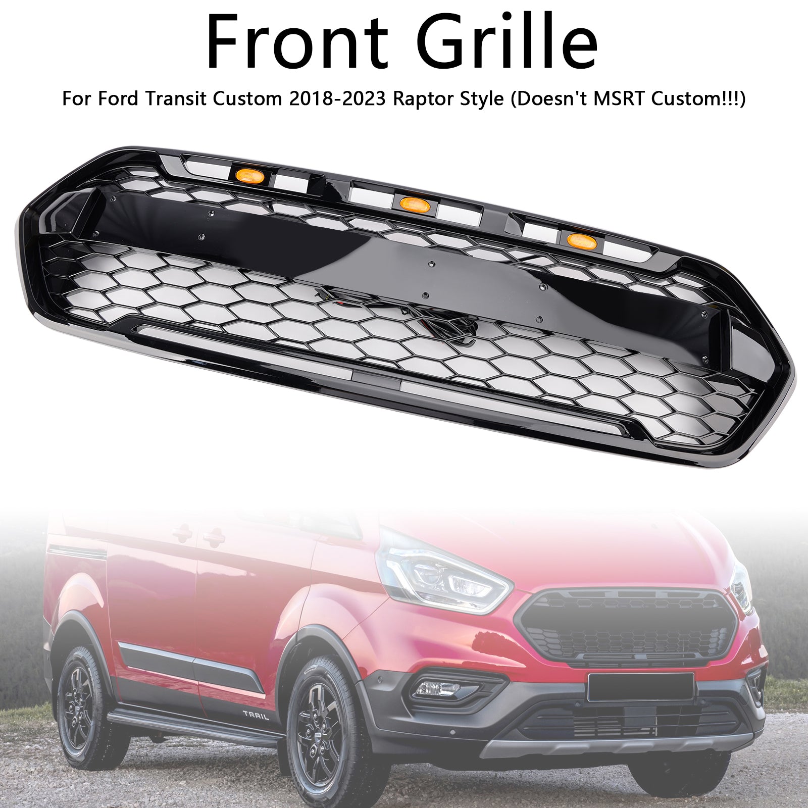 2018-2023 Ford Transit Custom Trail avec 3LED noir mat calandre de pare-chocs avant style Raptor