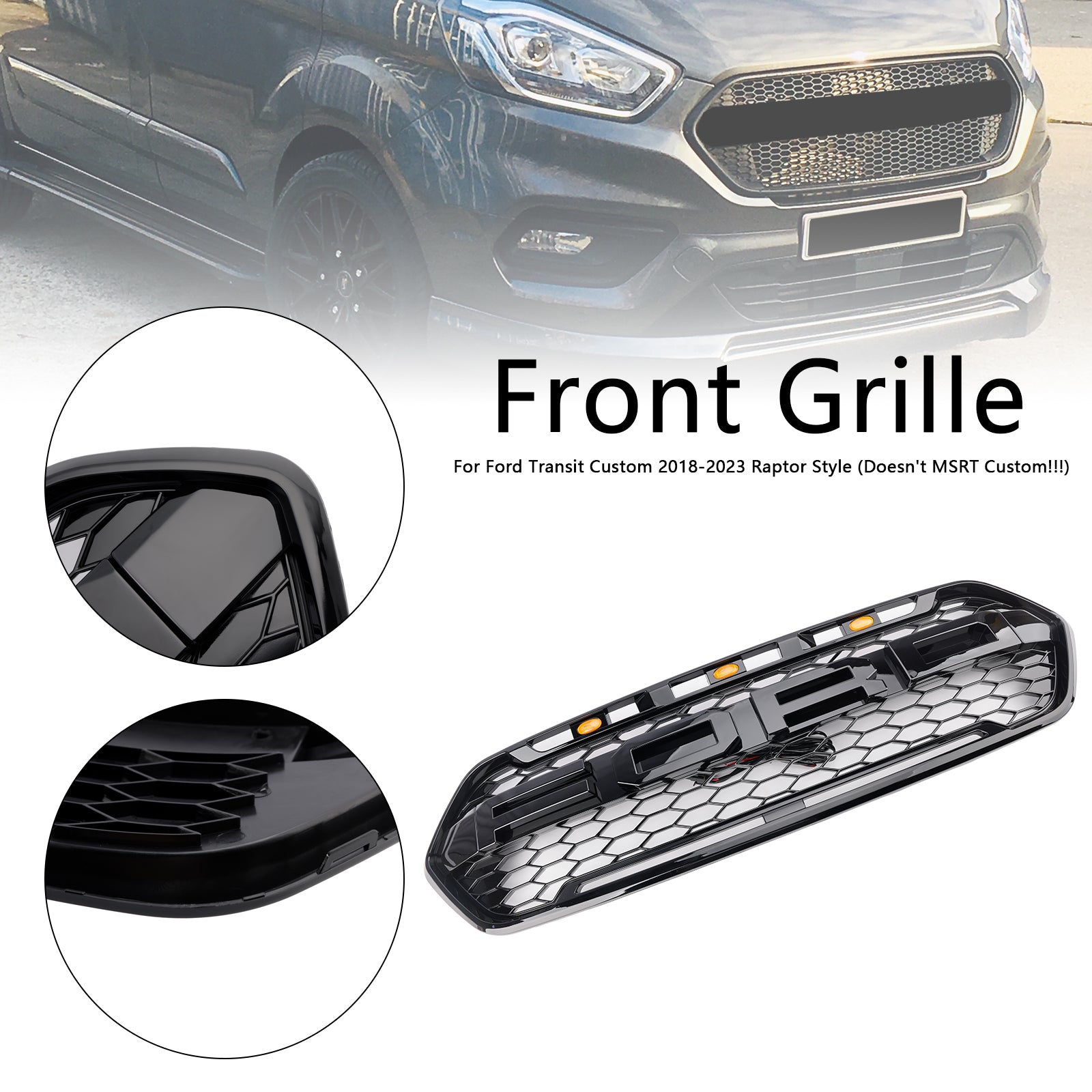 2018-2023 met 3LED glanzend zwarte Ford Transit Custom Trail met 3LED voorbumpergrille