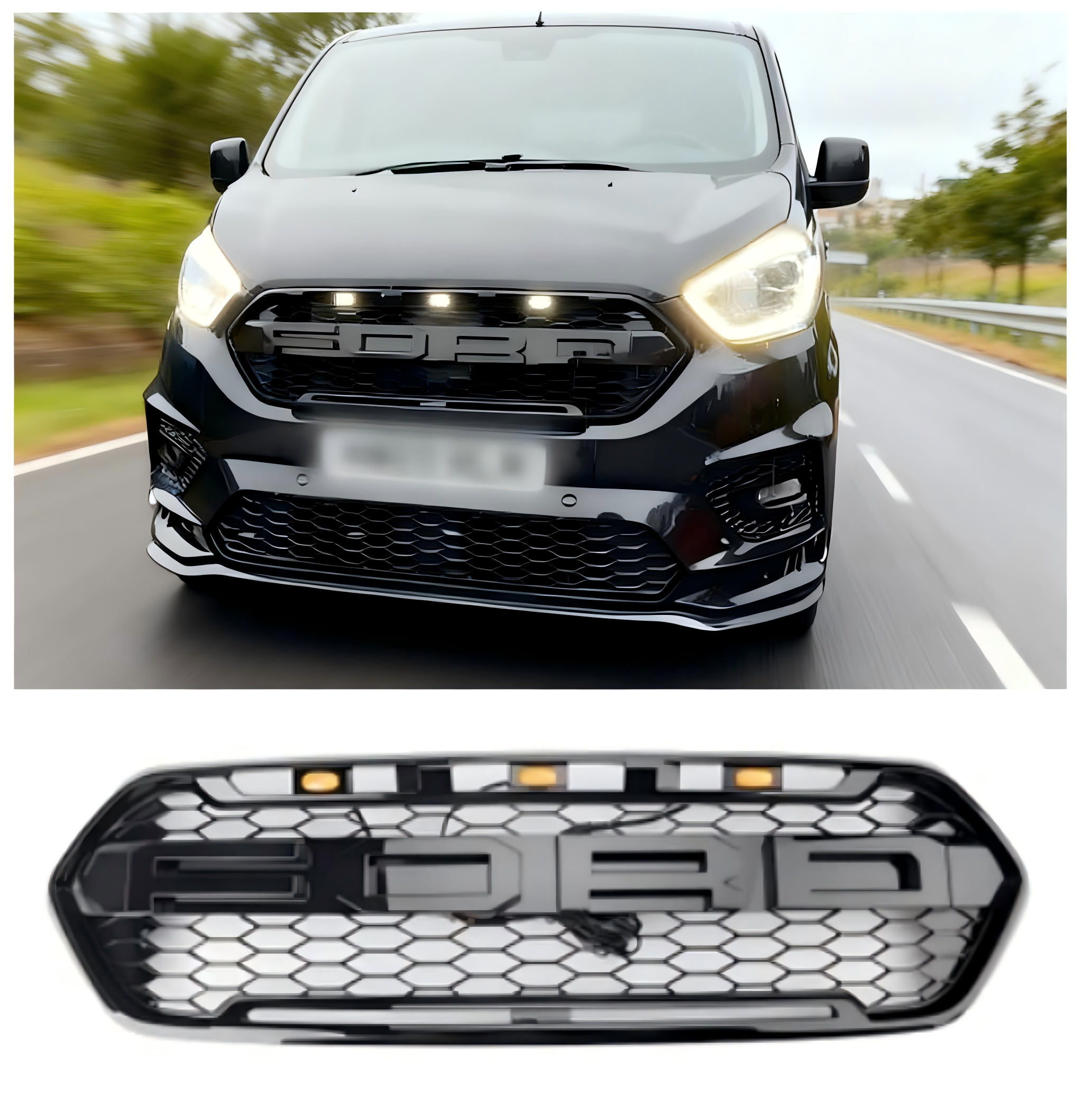 2018-2023 Ford Transit Custom Raptor Style Trail W/ 3led Matte Black Front Bumper Grille