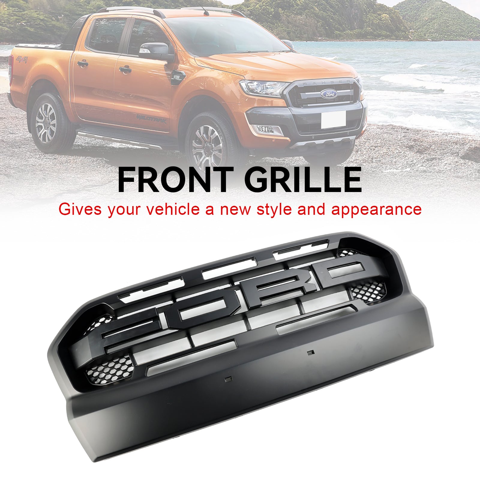 2015 2016 2017 2018 2019 Ford Ranger T7 Ranger Raptor Style Voorbumpergrill Mat Zwart