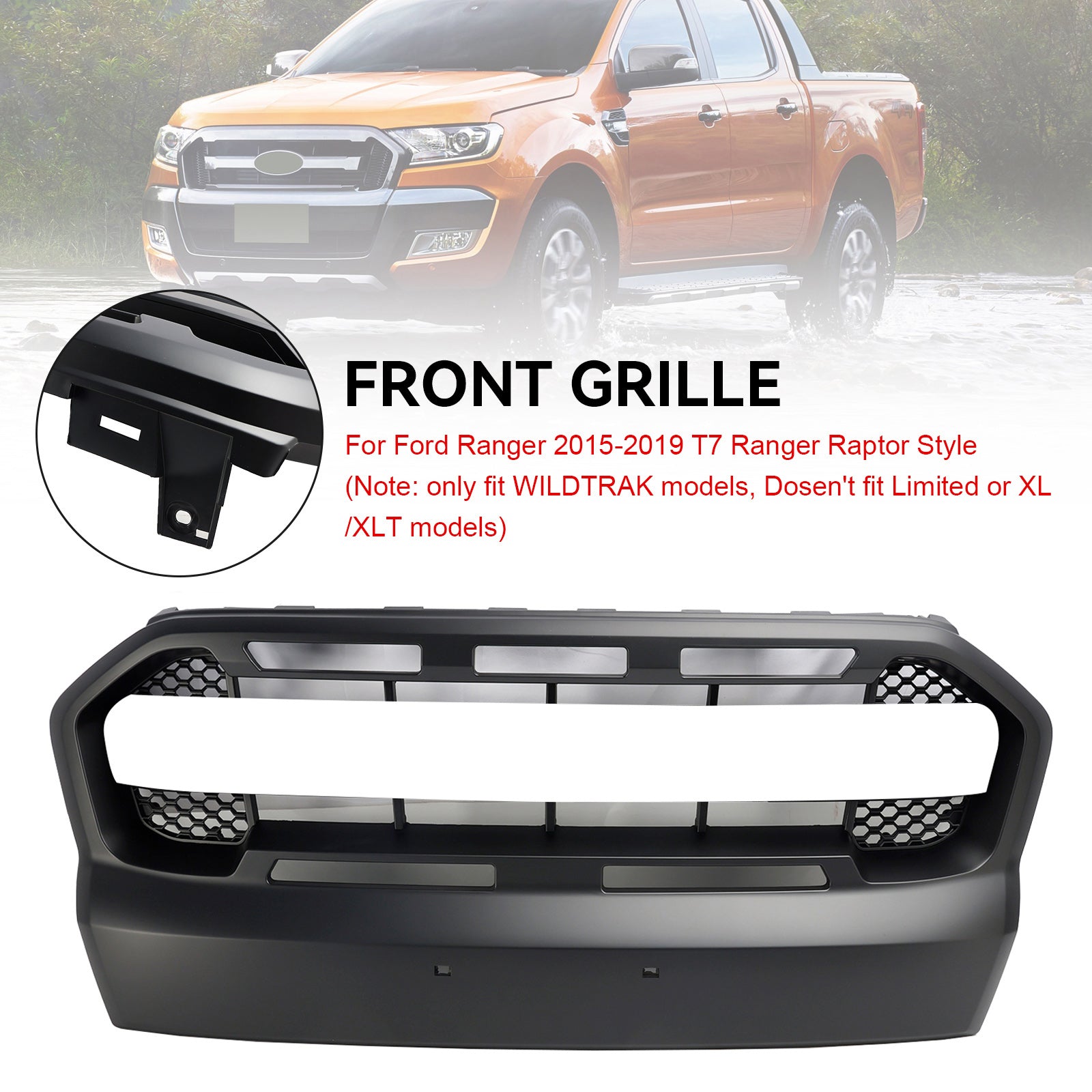 2015 2016 2017 2018 2019 Ford Ranger T7 Ranger Raptor Style Grille de pare-chocs avant noir mat
