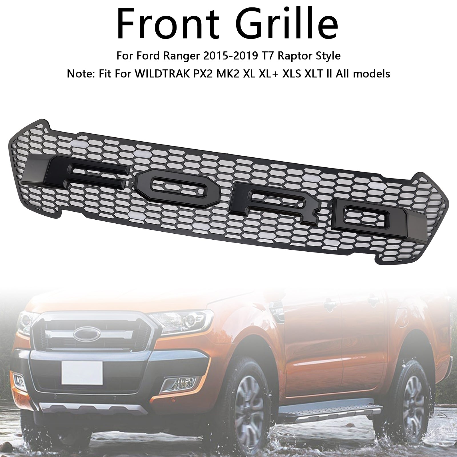 2015-2019 Ford Ranger T7 w/LED Matte Black Front Bumper Grill Grille