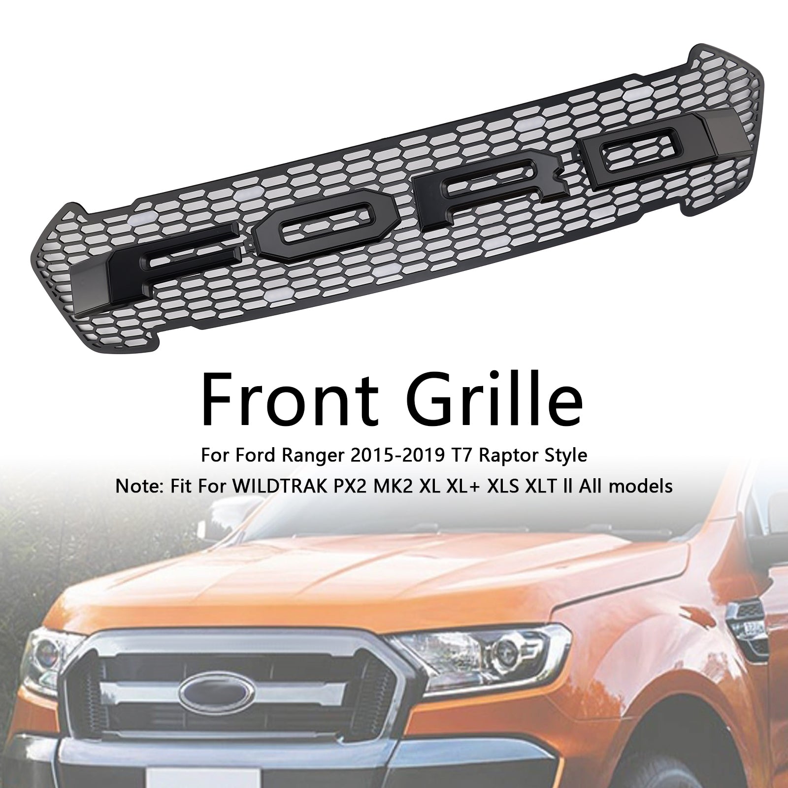 2015-2019 Ford Ranger T7 w/LED Matte Black Front Bumper Grill Grille