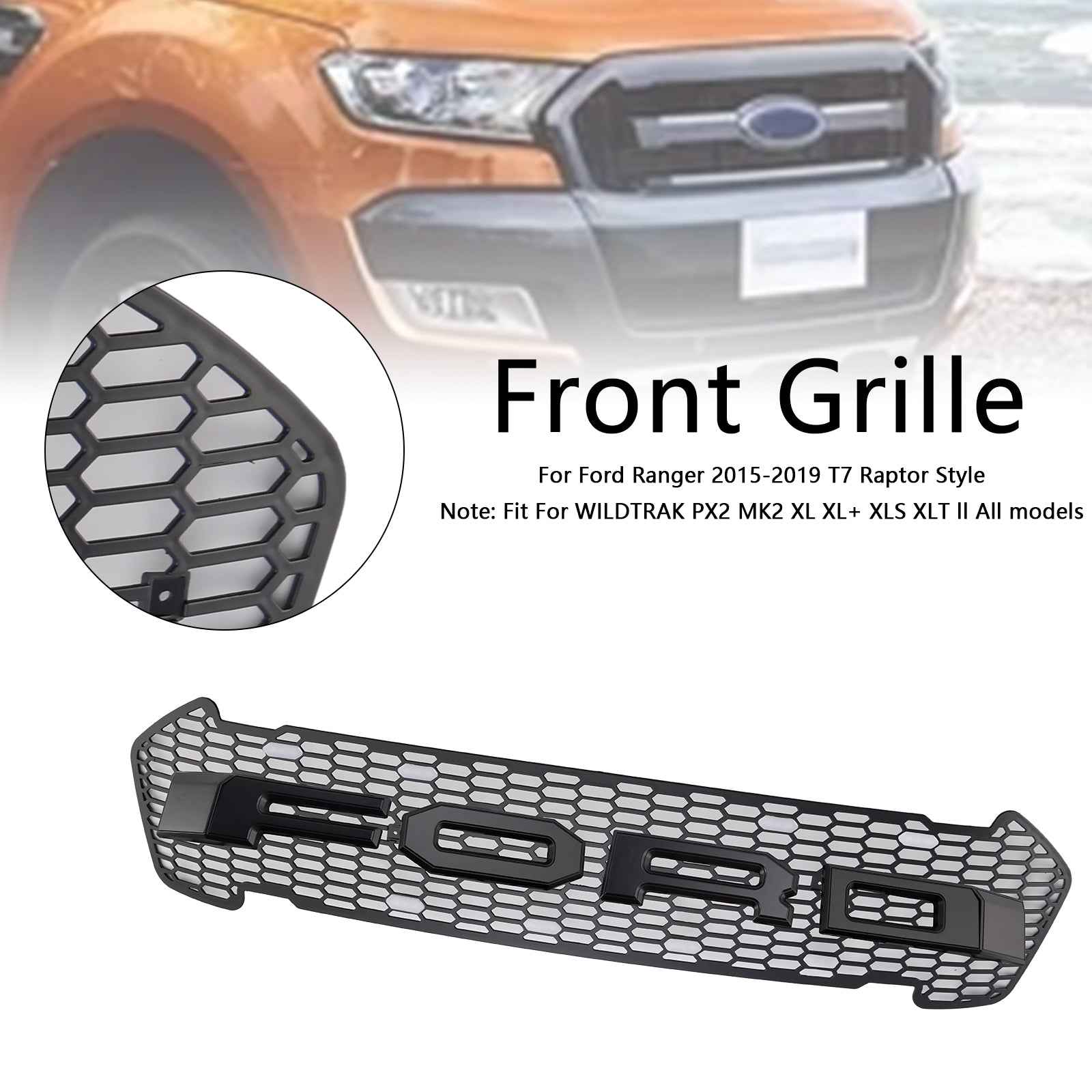 2015-2019 Ford Ranger T7 w/LED Matte Black Front Bumper Grill Grille